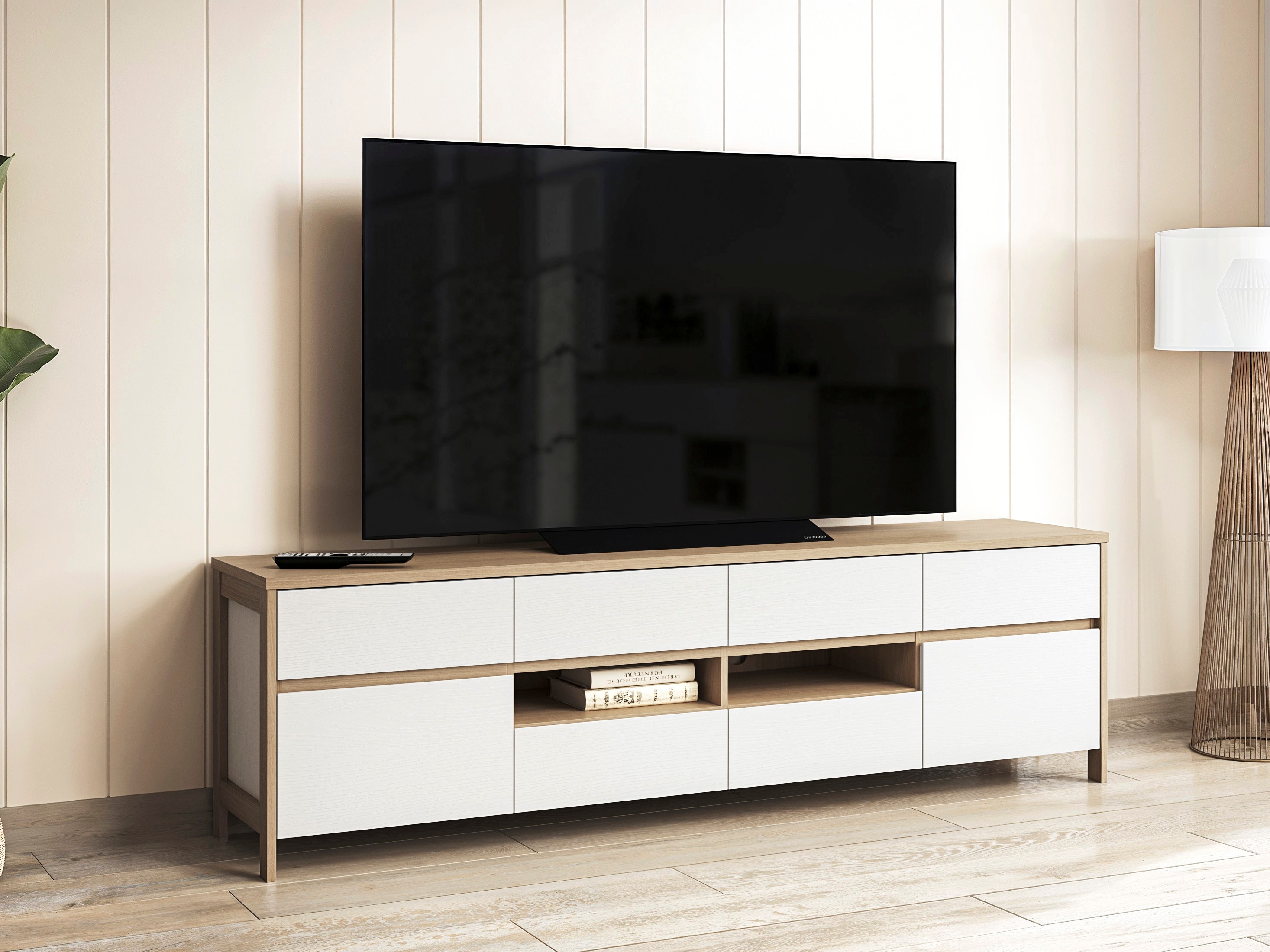 ТВ шкаф Fermaru 103 (Бял + Дъб)