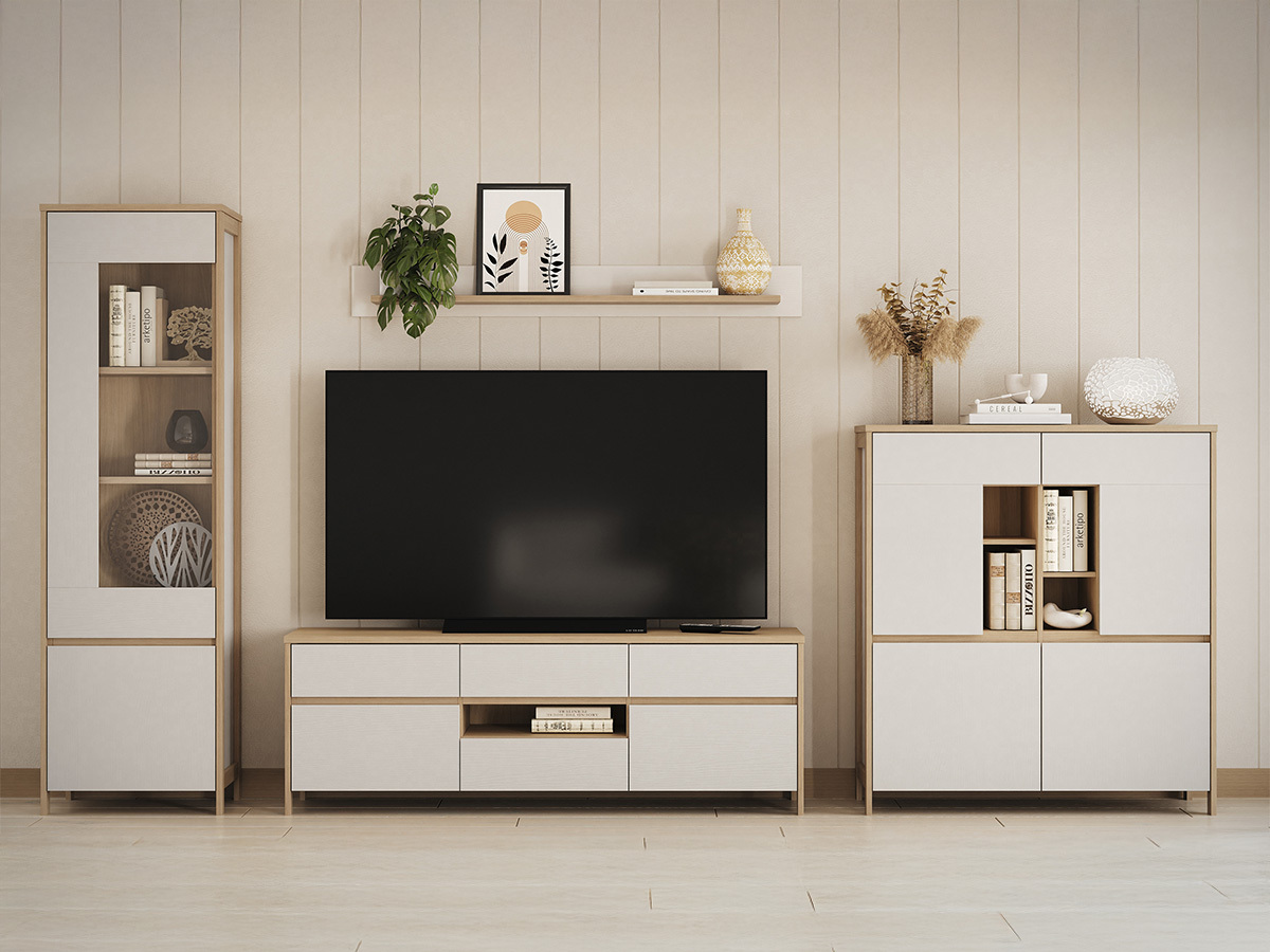 Комплект за хол Fermaru 110 (Бял + Дъб)