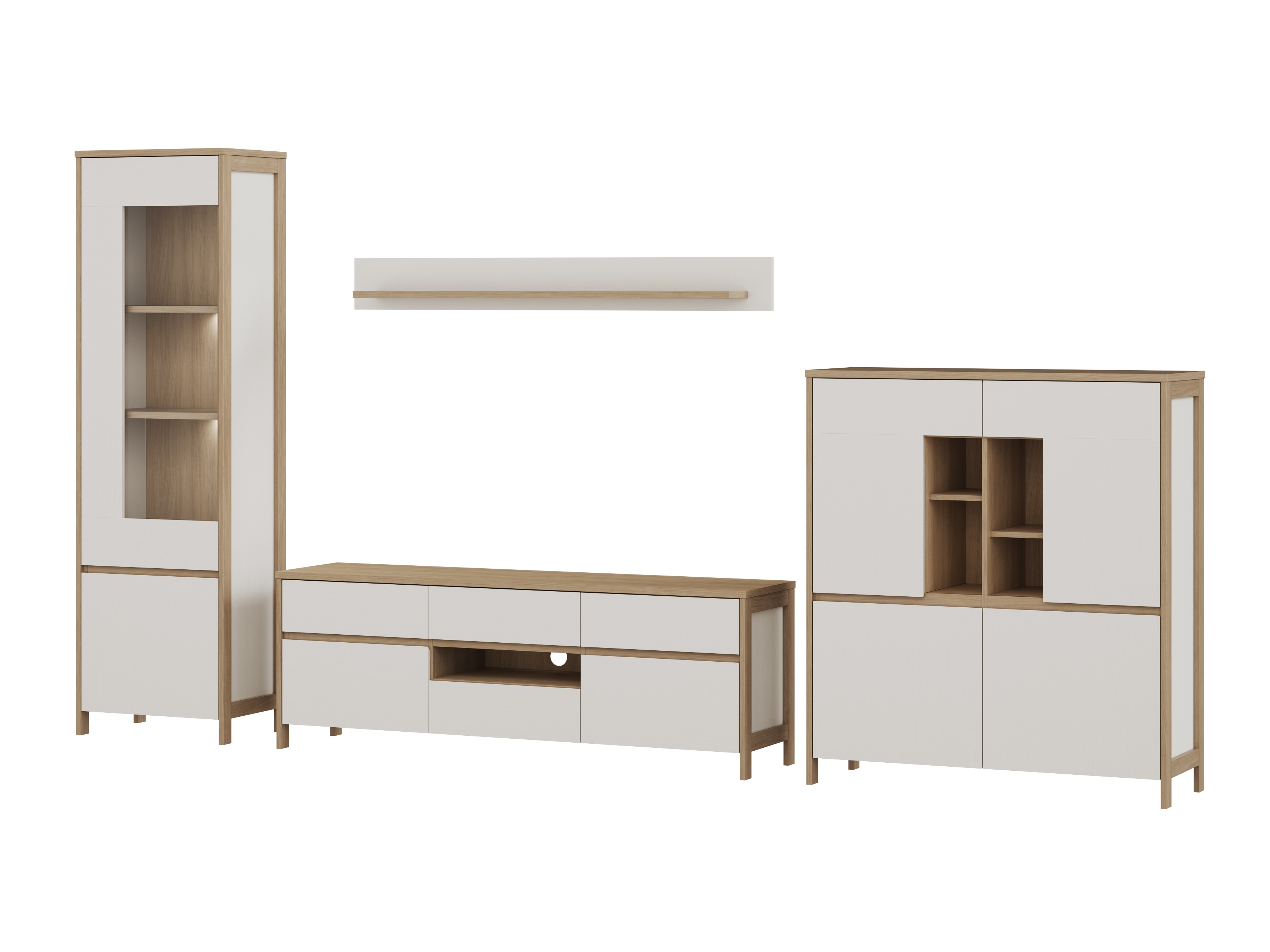 Комплект за хол Fermaru 110 (Бял + Дъб)