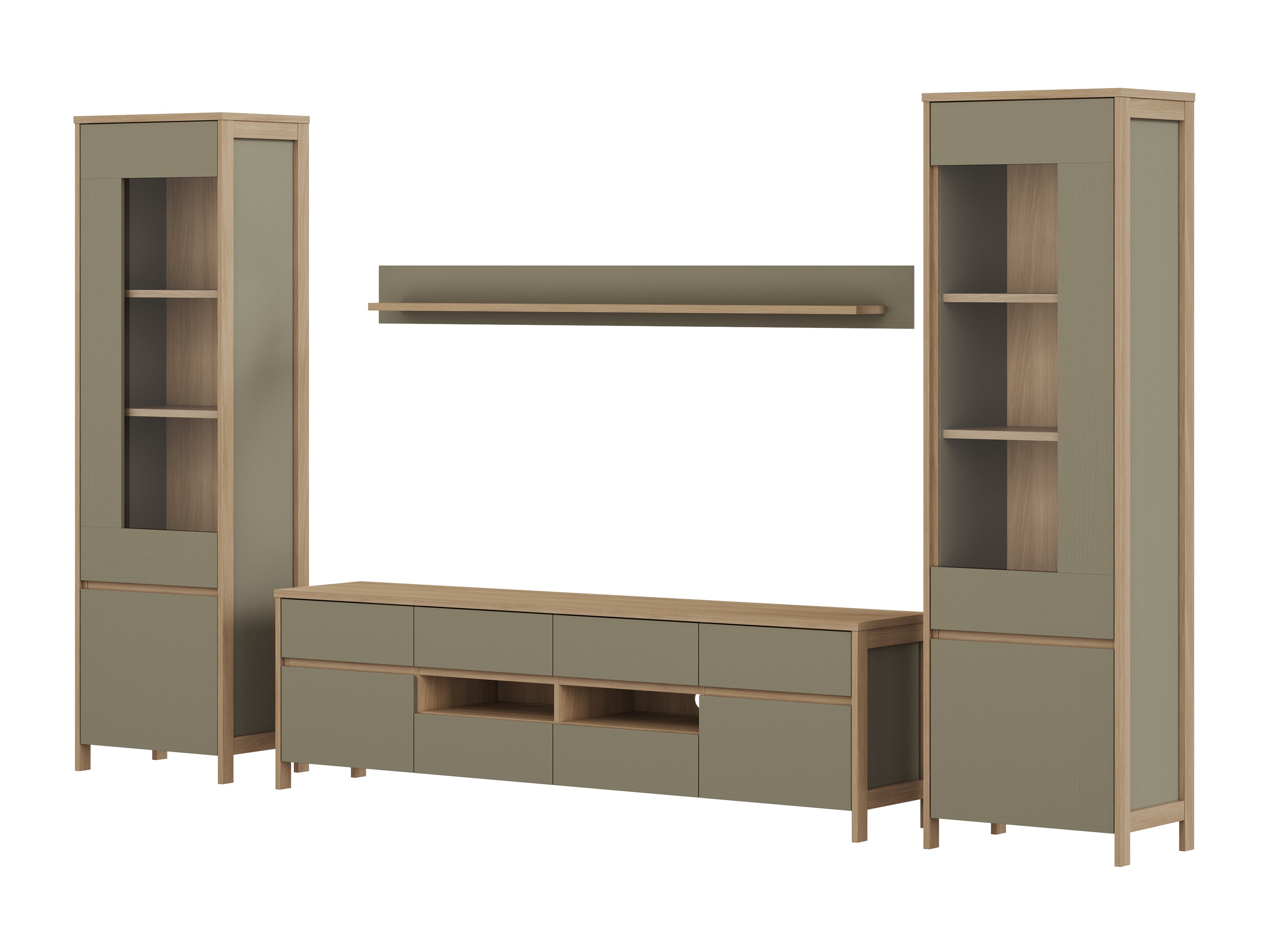 Комплект за хол Fermaru 111 (Пепеливо зелен + Дъб)