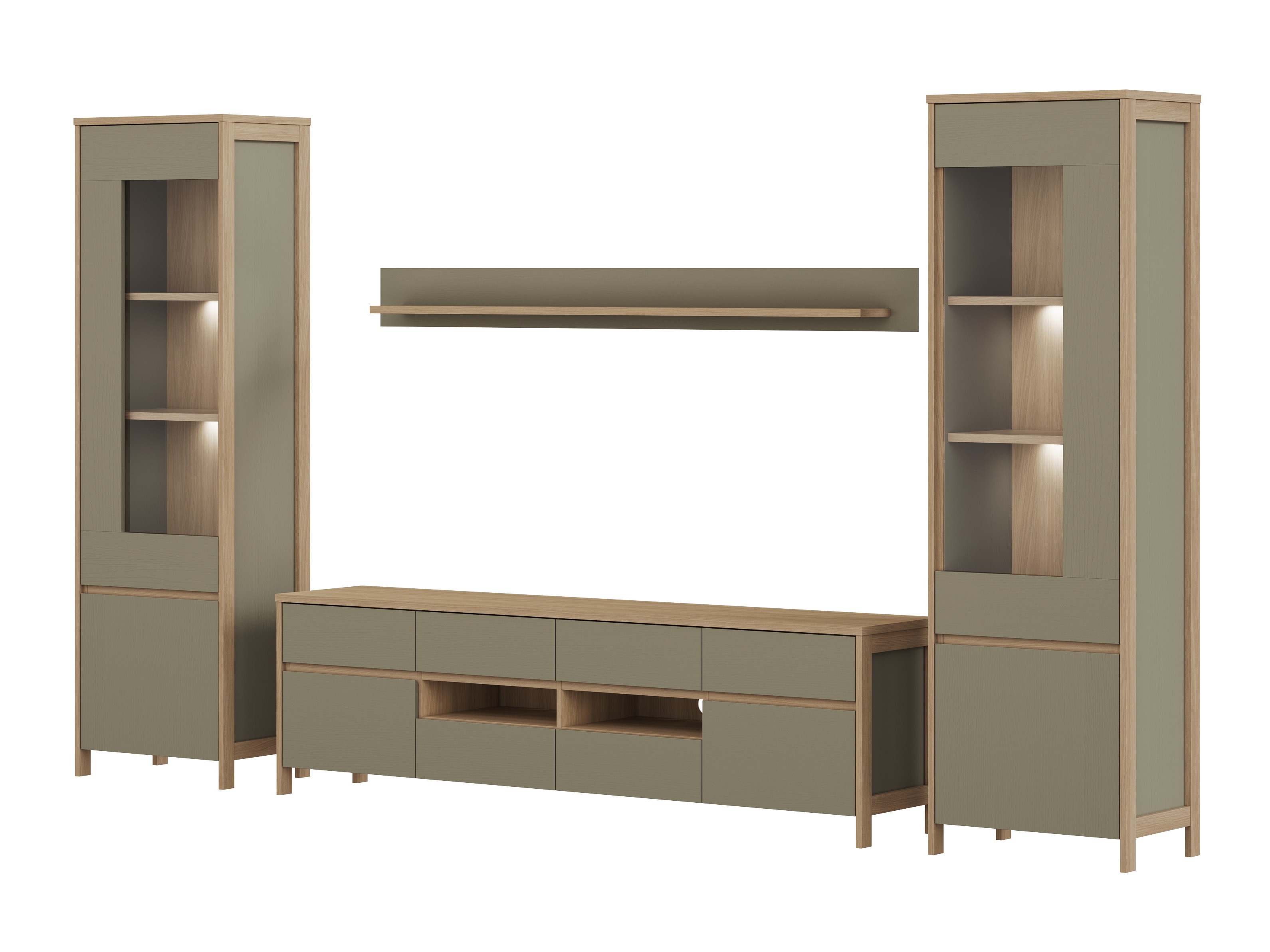 Комплект за хол Fermaru 111 (Пепеливо зелен + Дъб)