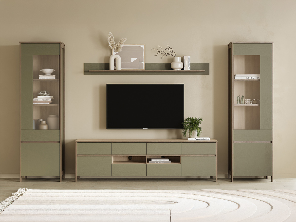 Комплект за хол Fermaru 111 (Пепеливо зелен + Дъб)