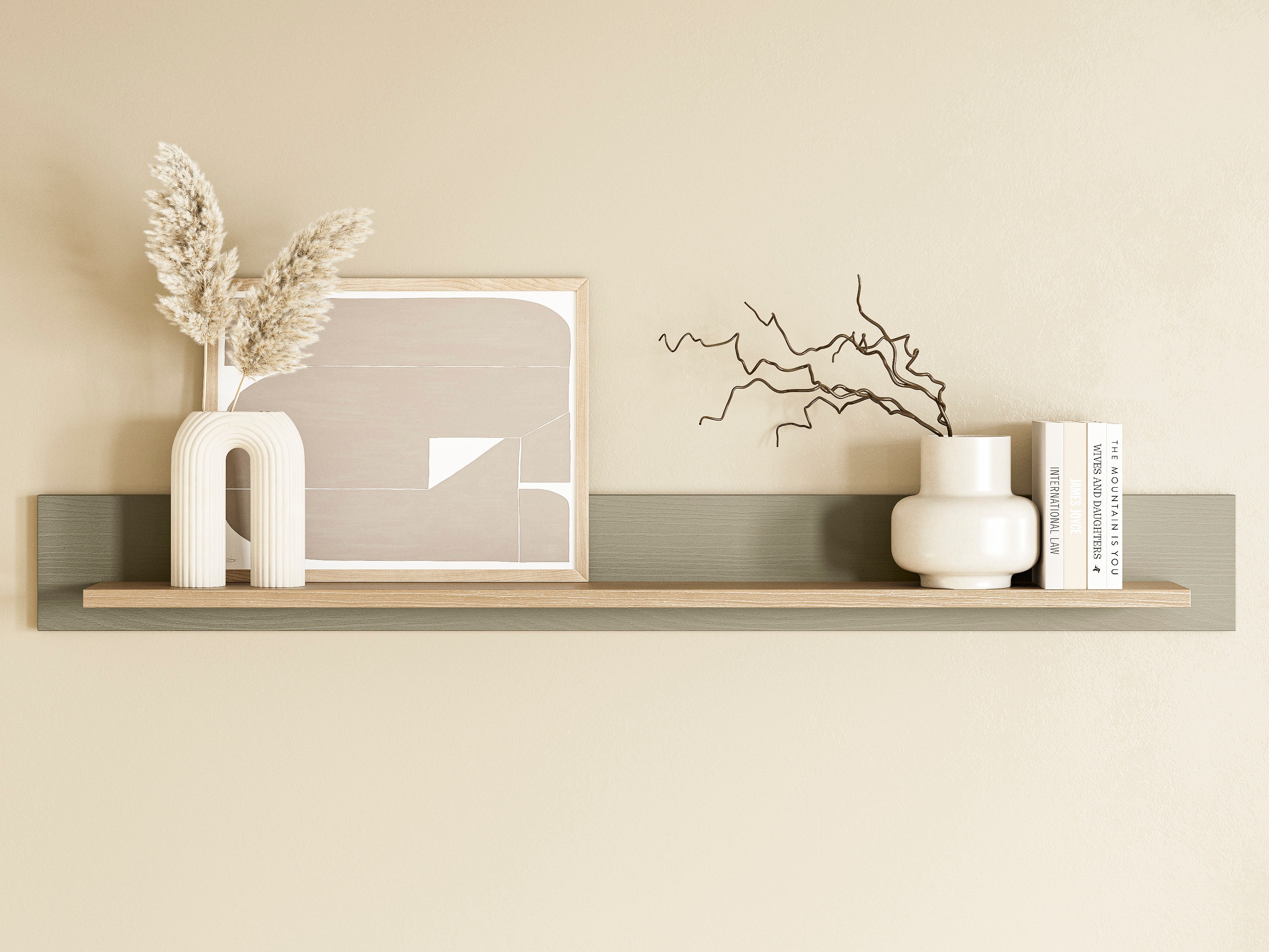 Стенна етажерка Fermaru 108 (Пепеливо зелен + Дъб)