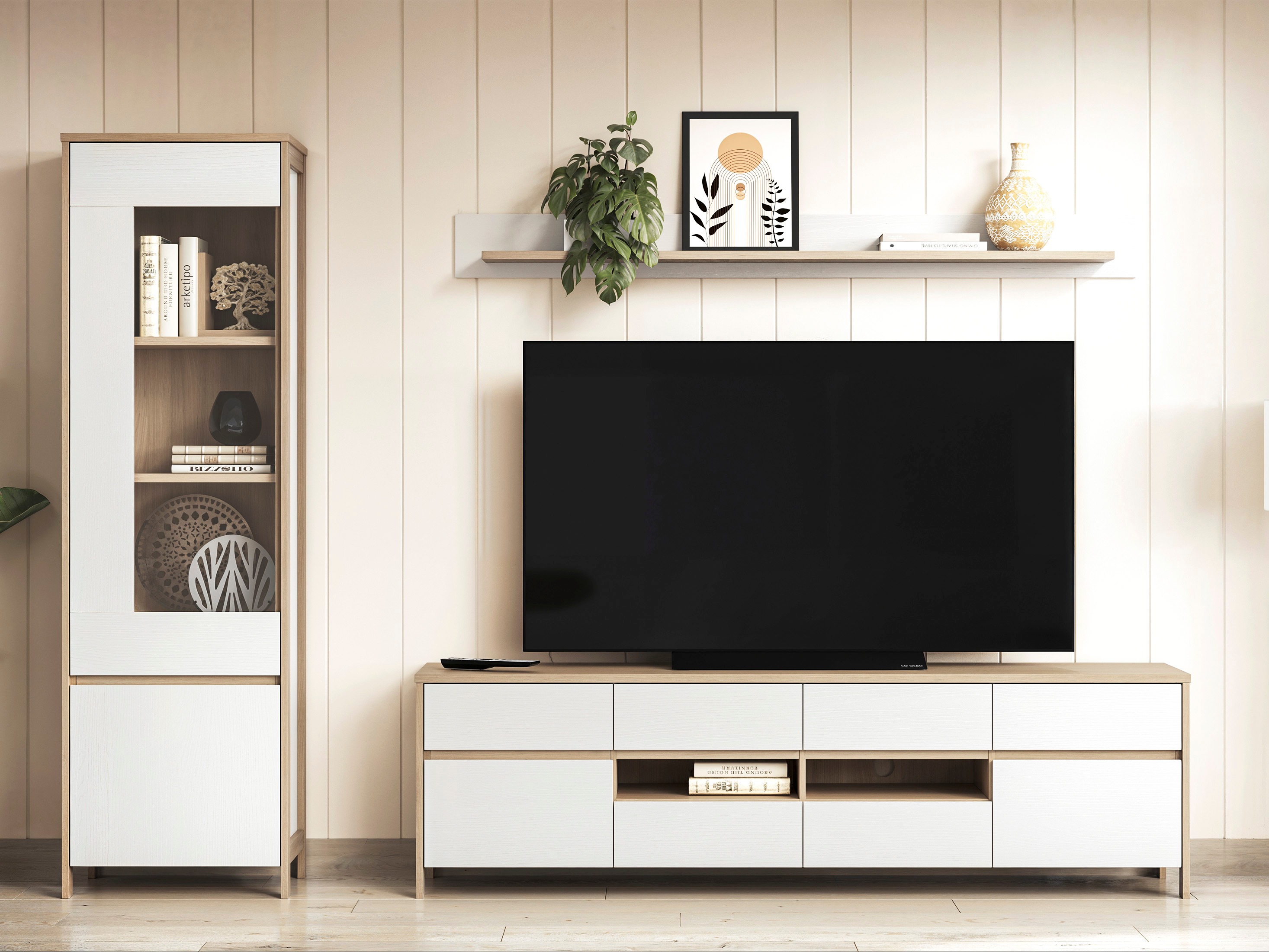 Комплект за хол Fermaru 113 (Бял + Дъб)