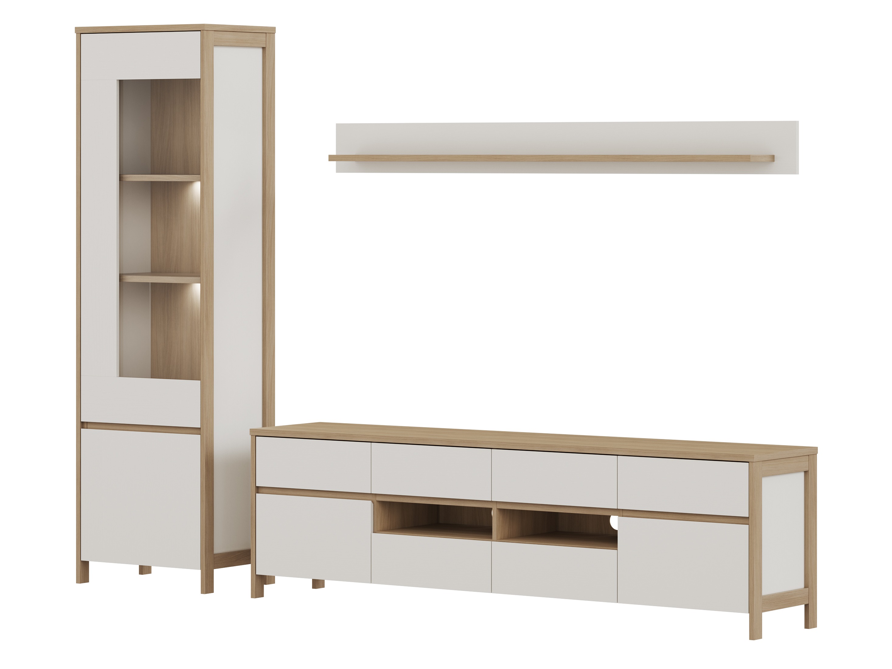 Комплект за хол Fermaru 113 (Бял + Дъб)