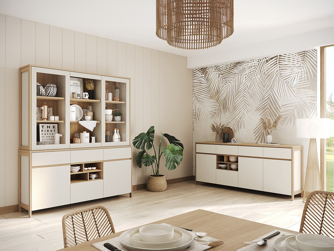 Мебелен комплект Fermaru 114 (Бял + Дъб)