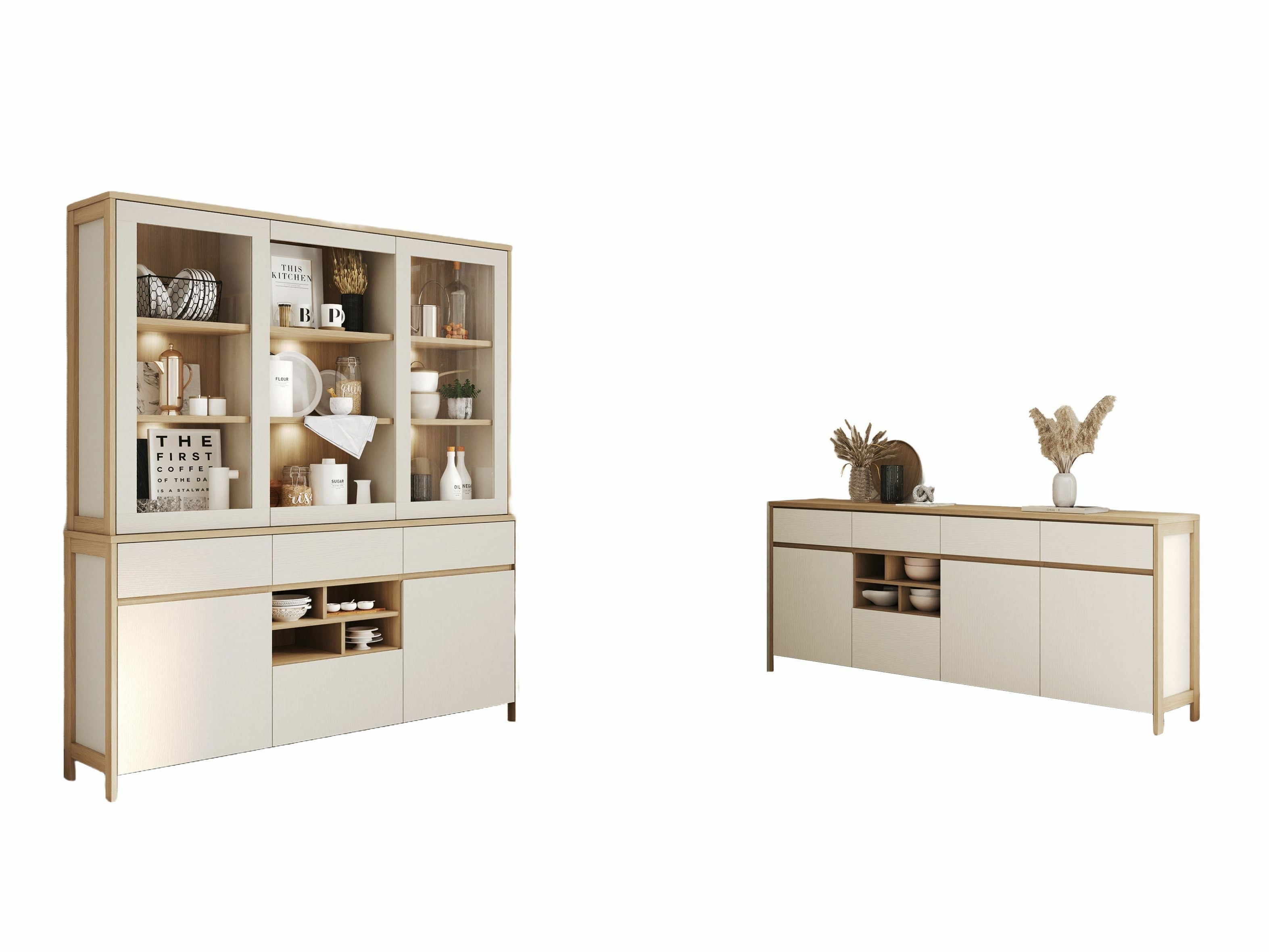 Мебелен комплект Fermaru 114 (Бял + Дъб)