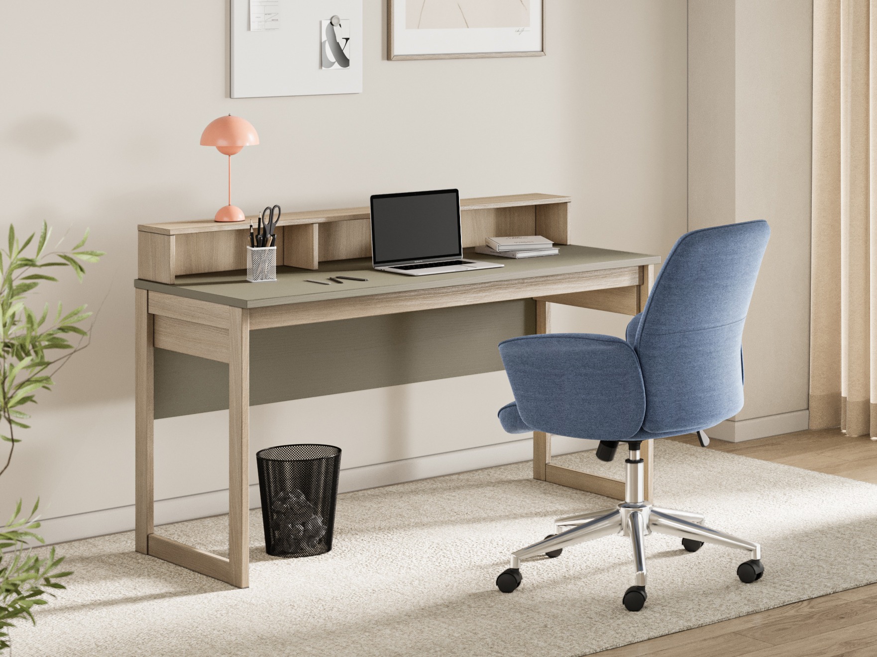 Офис бюро Fermaru 115 (Пепеливо зелен + Дъб)