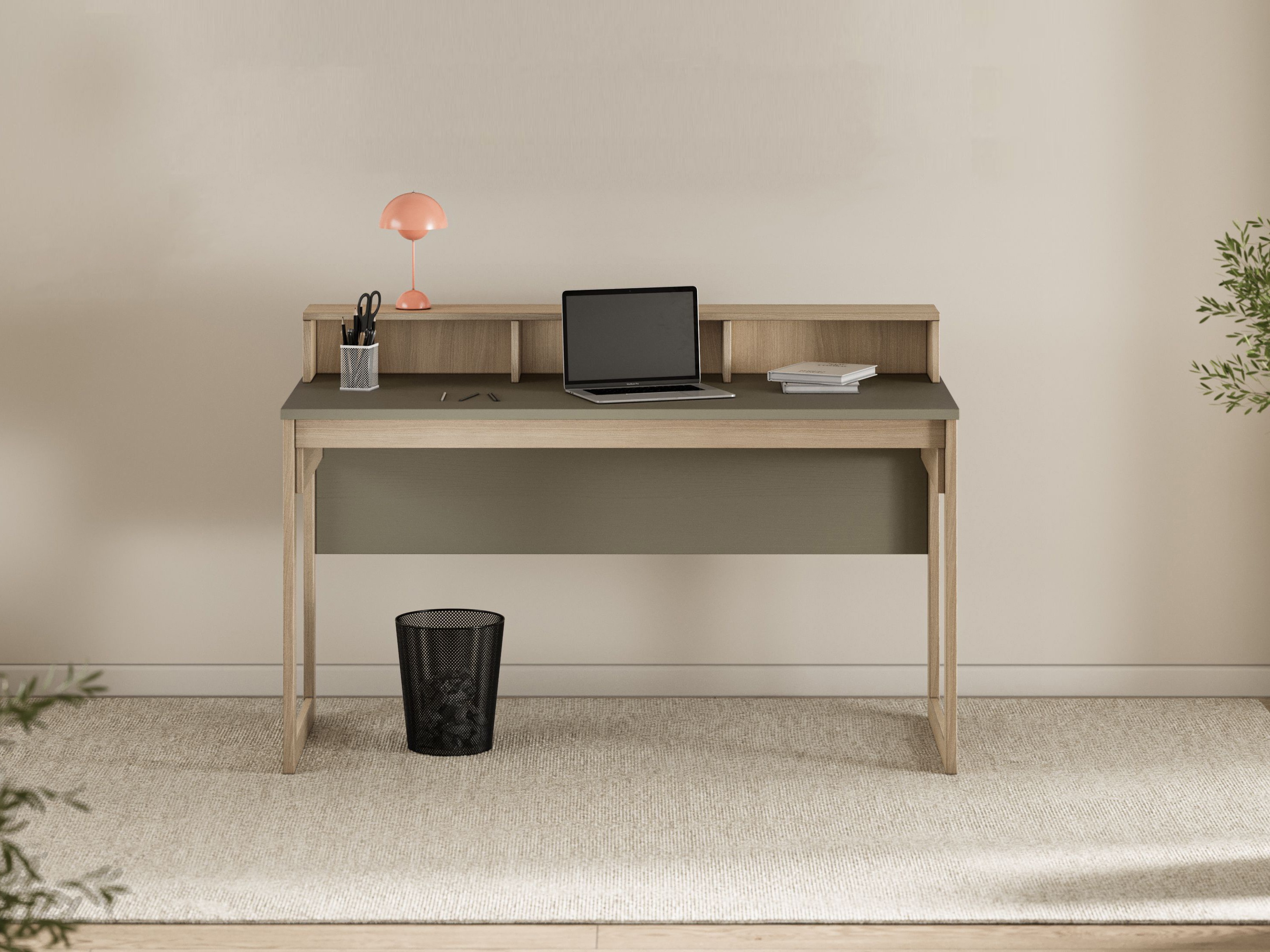 Офис бюро Fermaru 115 (Пепеливо зелен + Дъб)