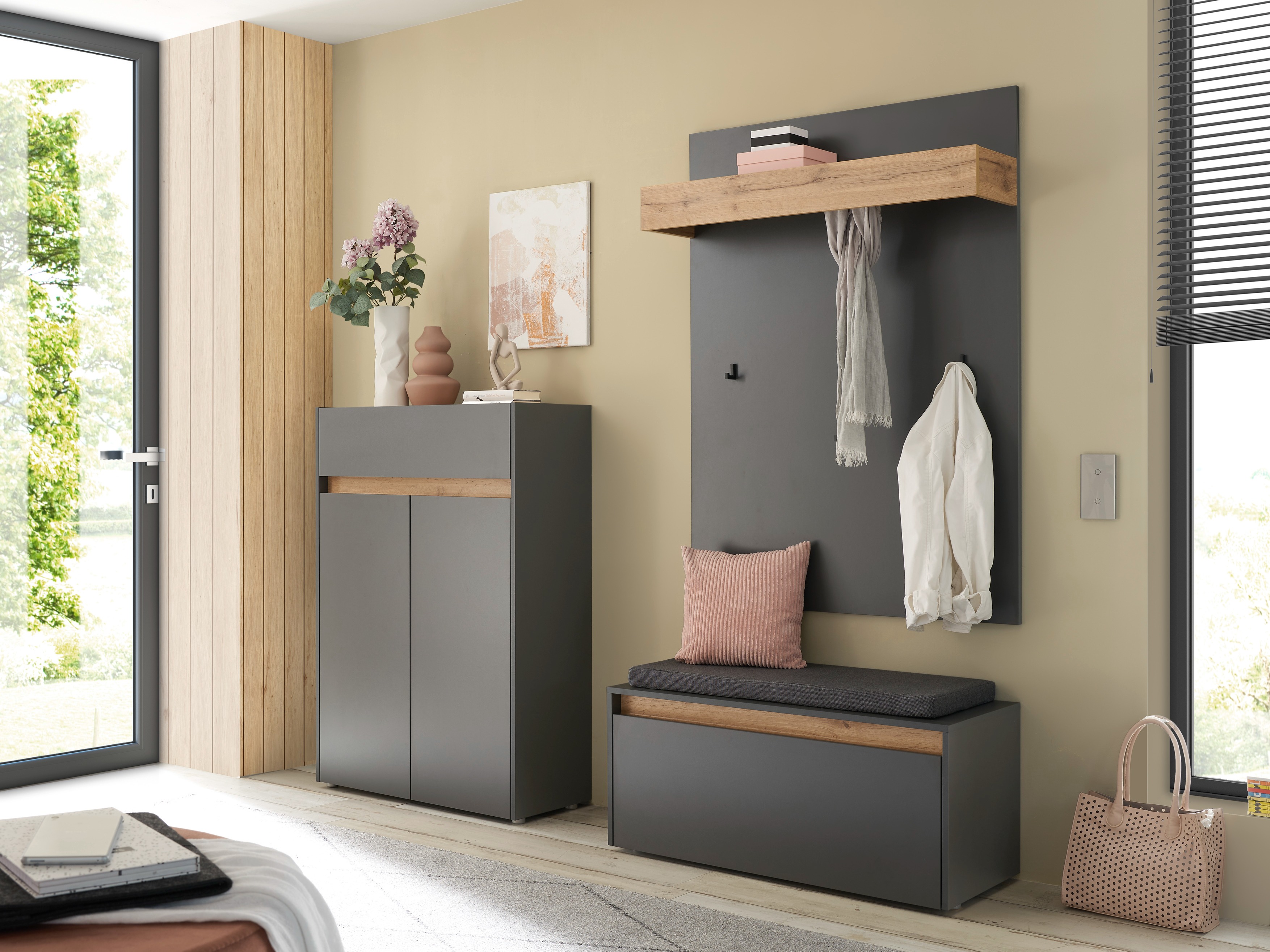 Етажерка за обувки Elbsori 173 (Антрацит + Дъб уотан)