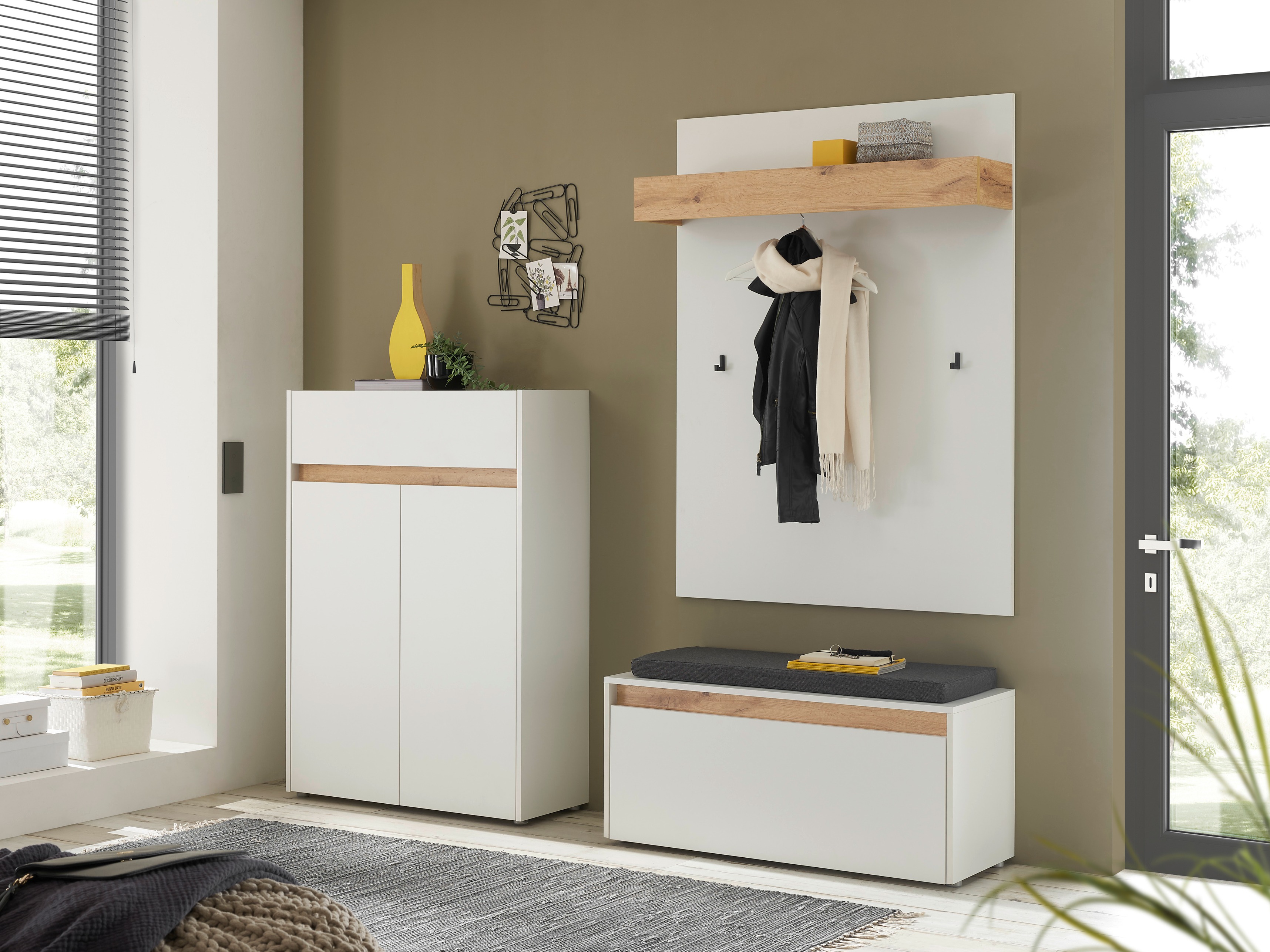 Етажерка за обувки Elbsori 173 (Бял + Дъб уотан)