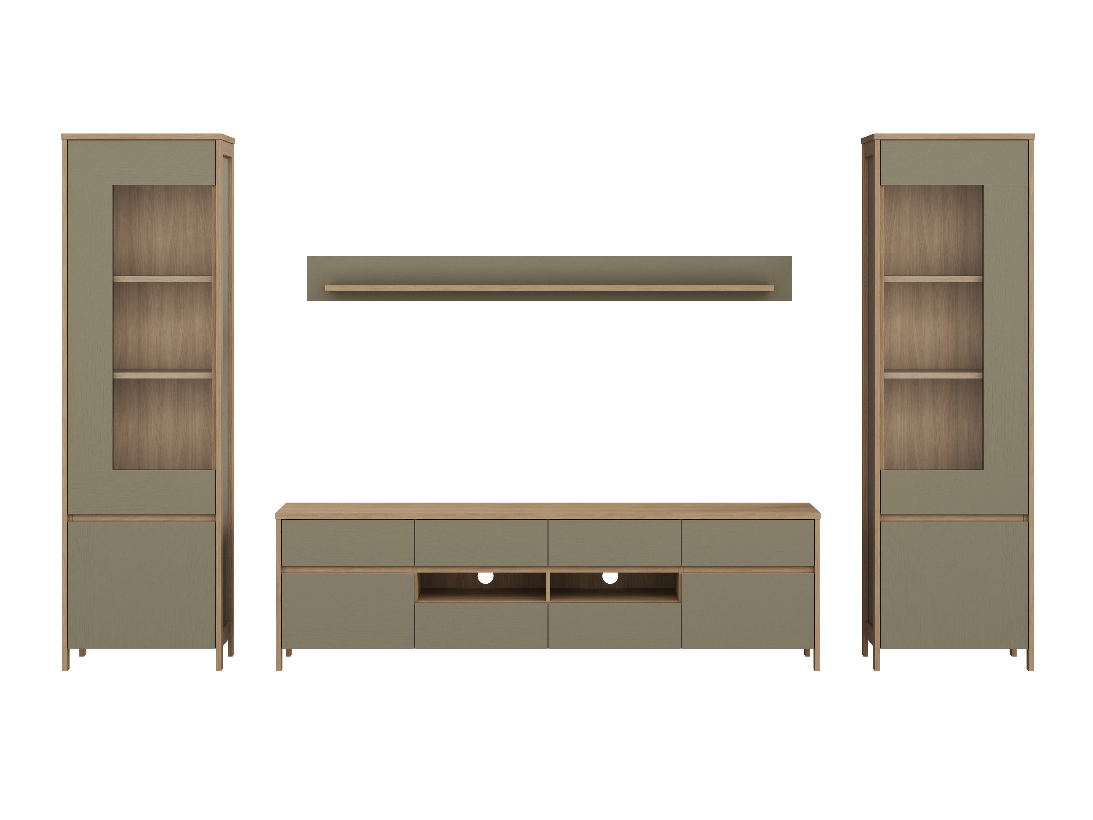 Комплект за хол Fermaru 111 (Пепеливо зелен + Дъб)