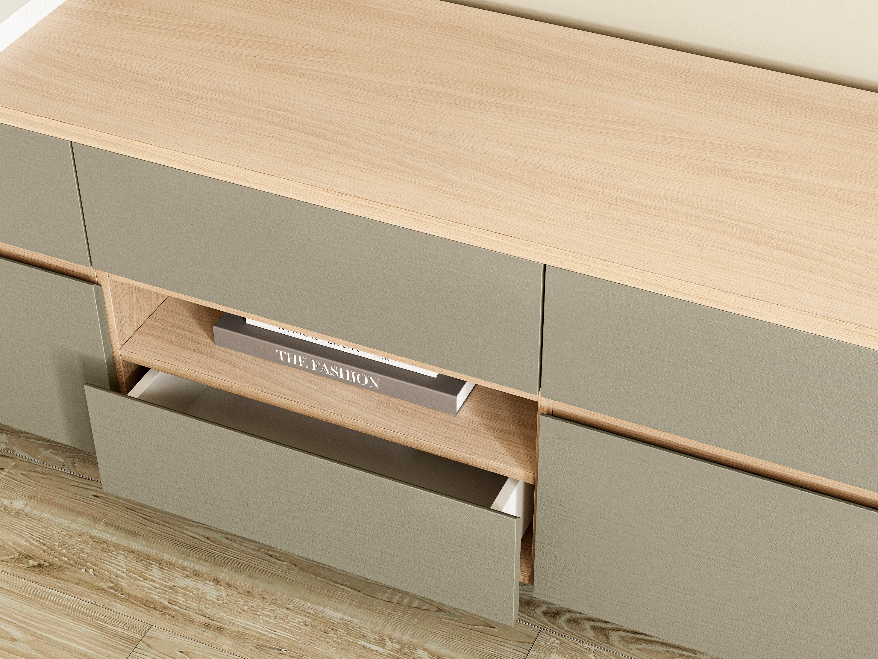 Комплект за хол Fermaru 111 (Пепеливо зелен + Дъб)