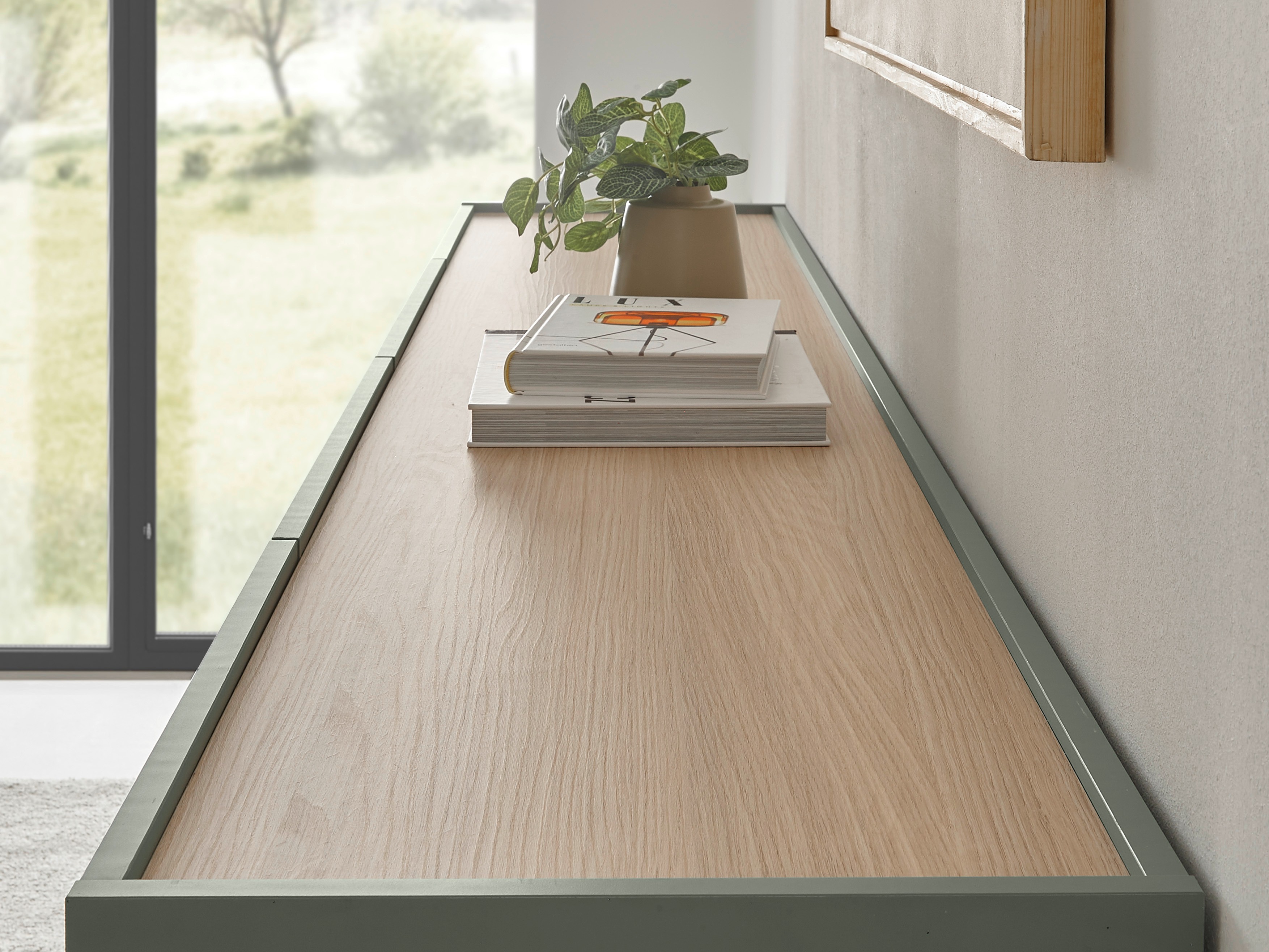 ТВ шкаф Elbsori 115 (Зелен + Дъб)