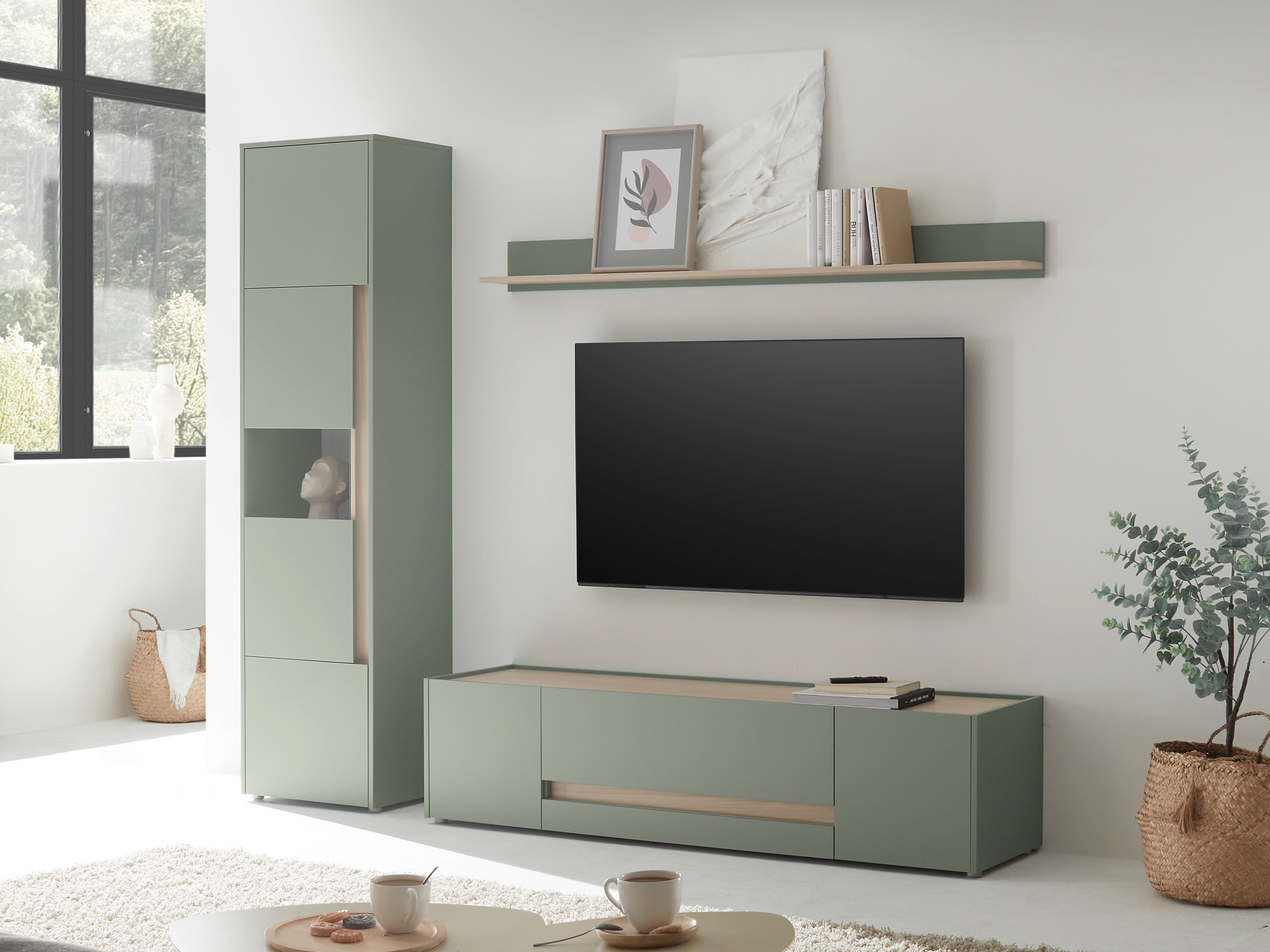 ТВ шкаф Elbsori 115 (Зелен + Дъб)