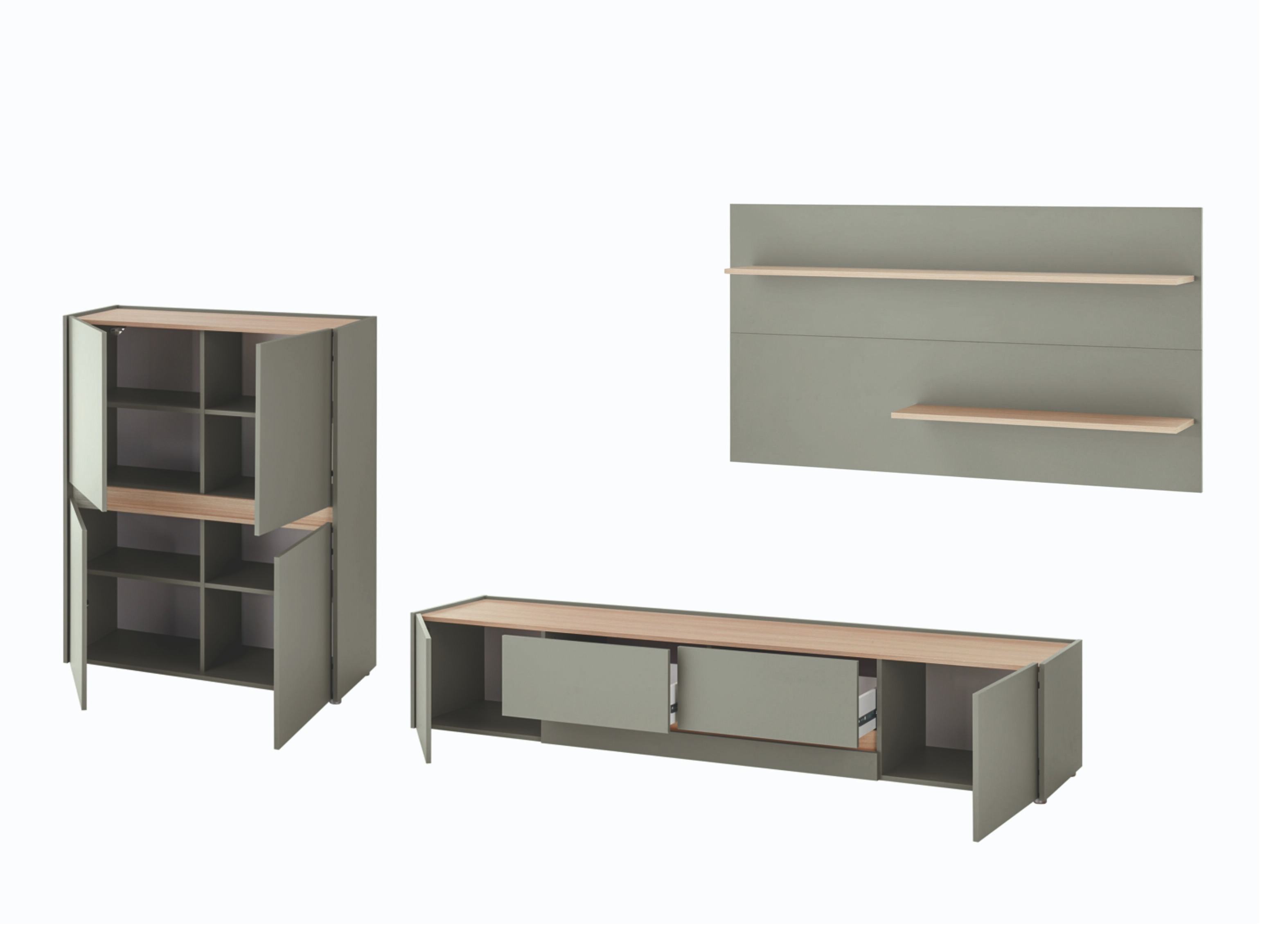 Комплект за хол Elbsori 127 (Зелен + Дъб)