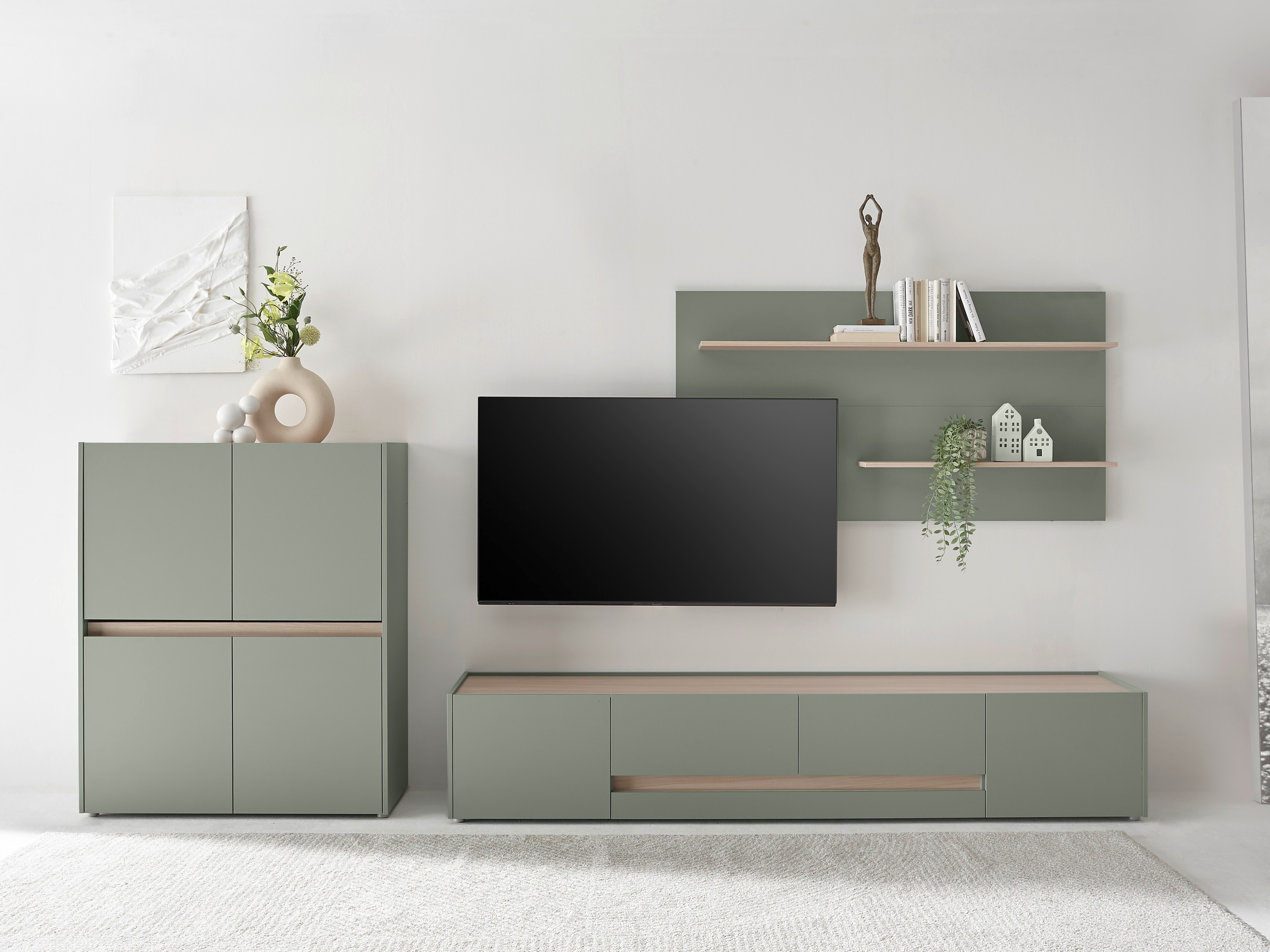 Комплект за хол Elbsori 127 (Зелен + Дъб)