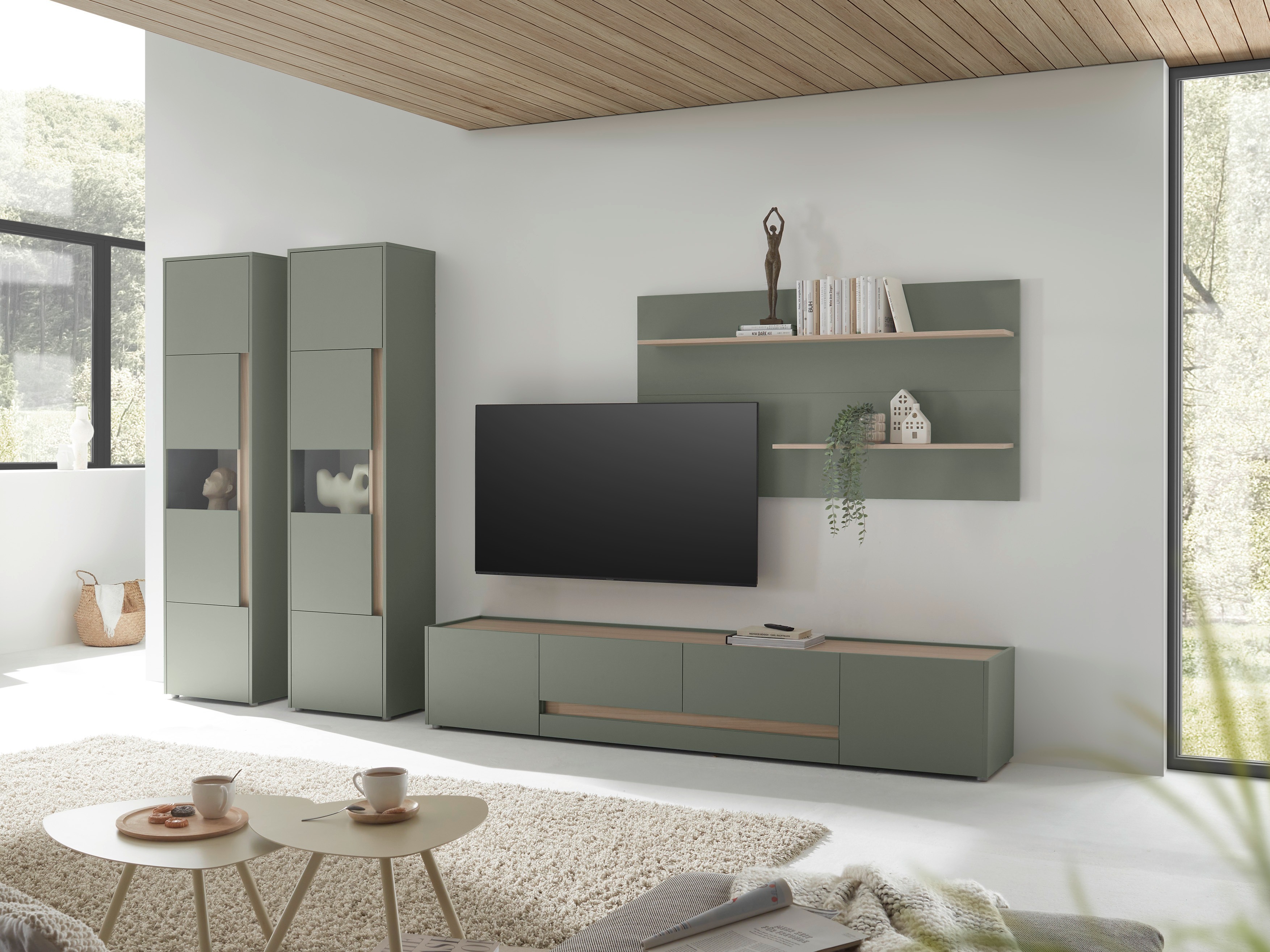 Комплект за хол Elbsori 132 (Зелен + Дъб)