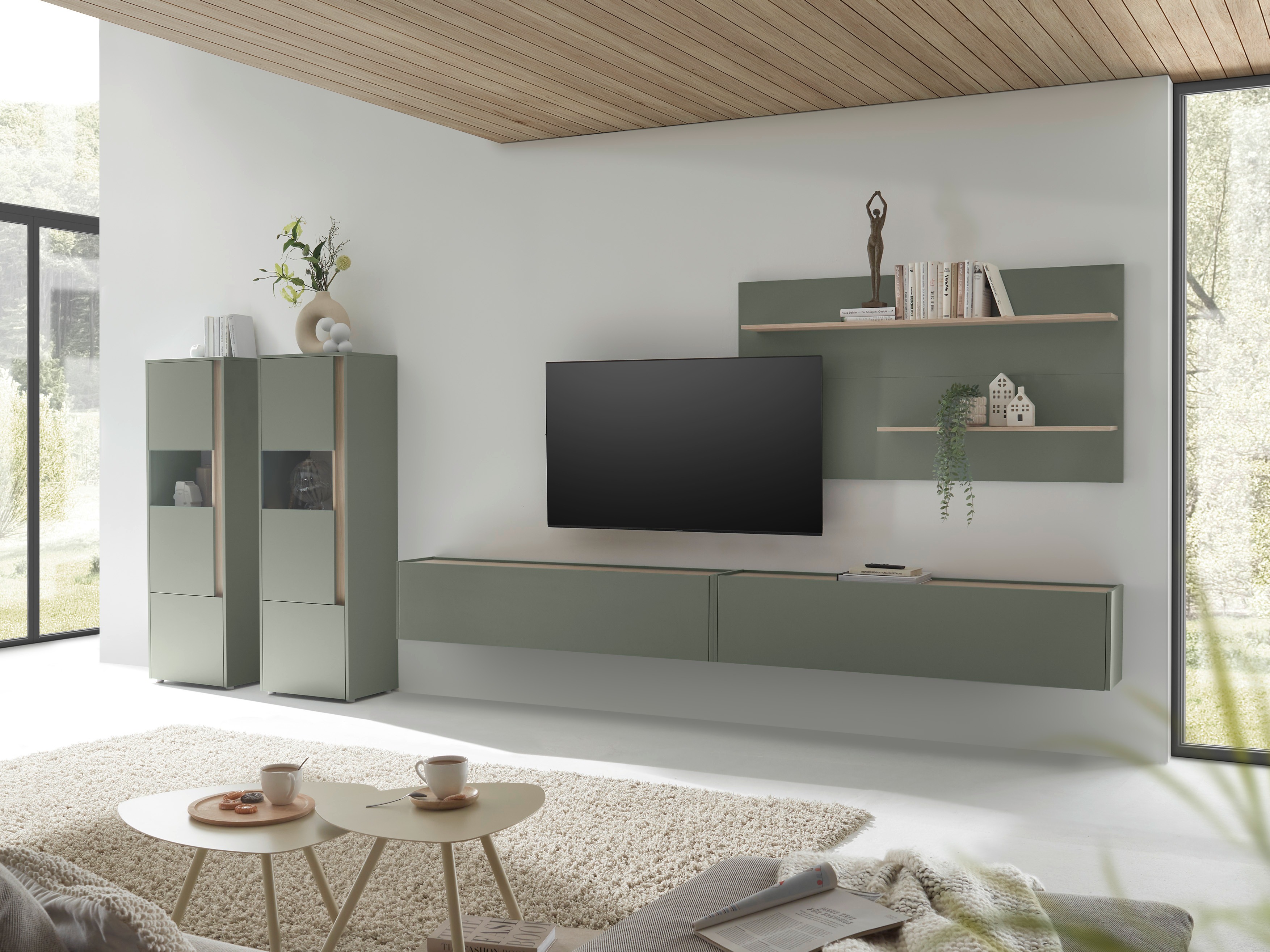 Комплект за хол Elbsori 135 (Зелен + Дъб)