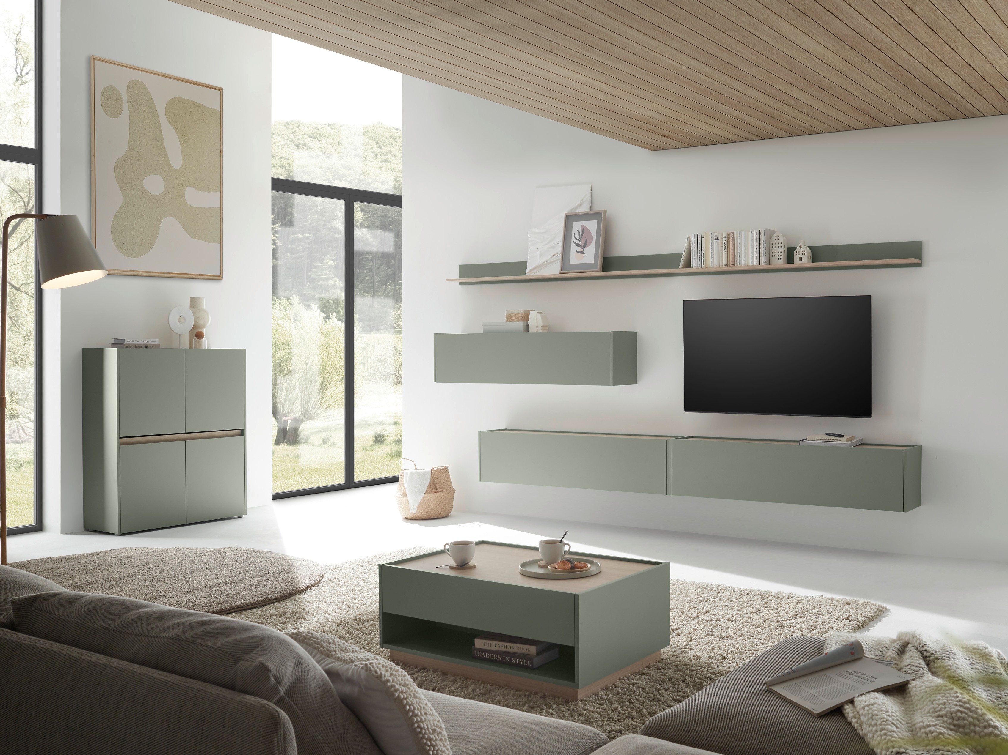 Комплект за хол Elbsori 142 (Зелен + Дъб)