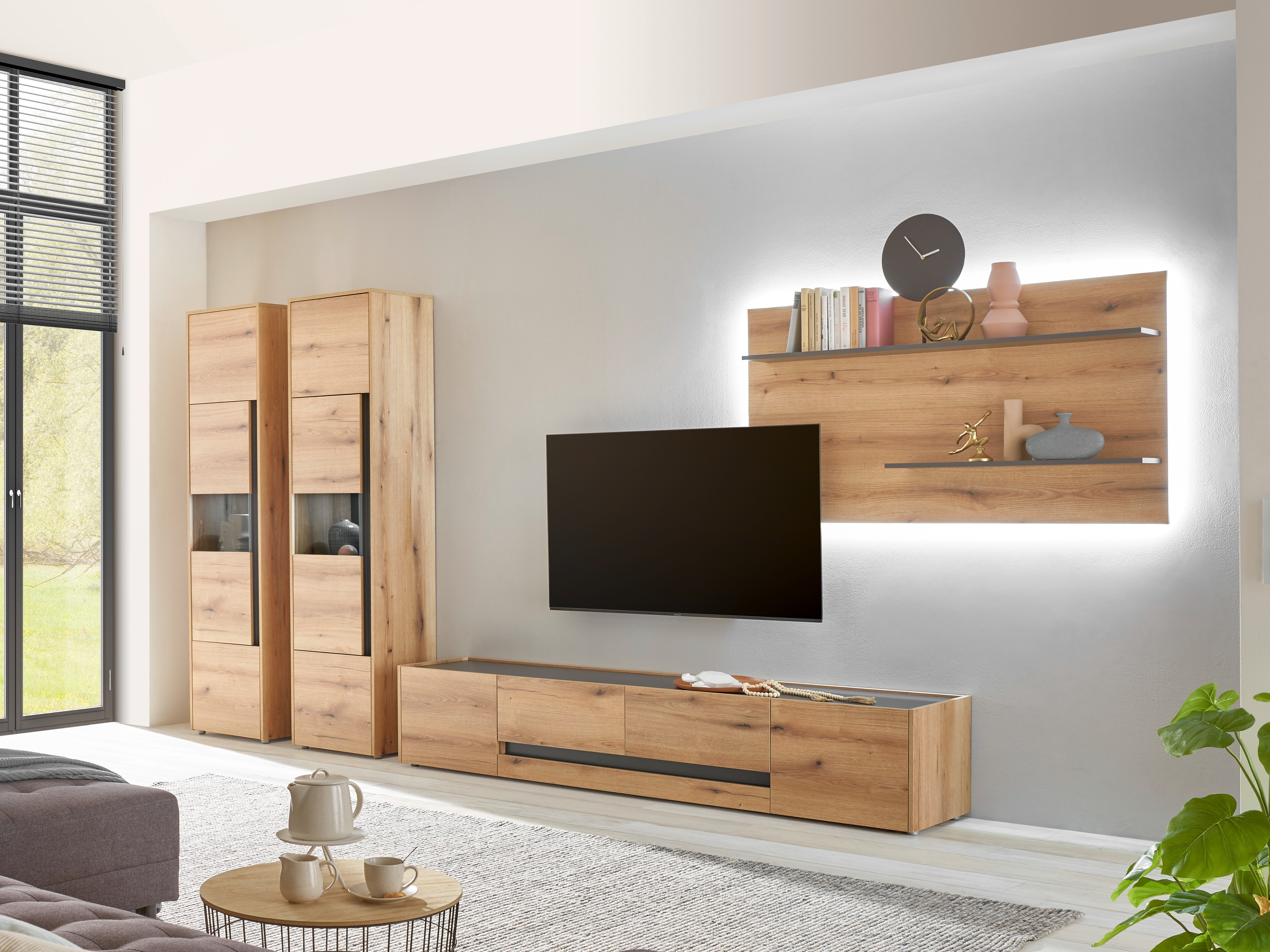 Комплект за хол Elbsori 132 (Дъб + Антрацит)