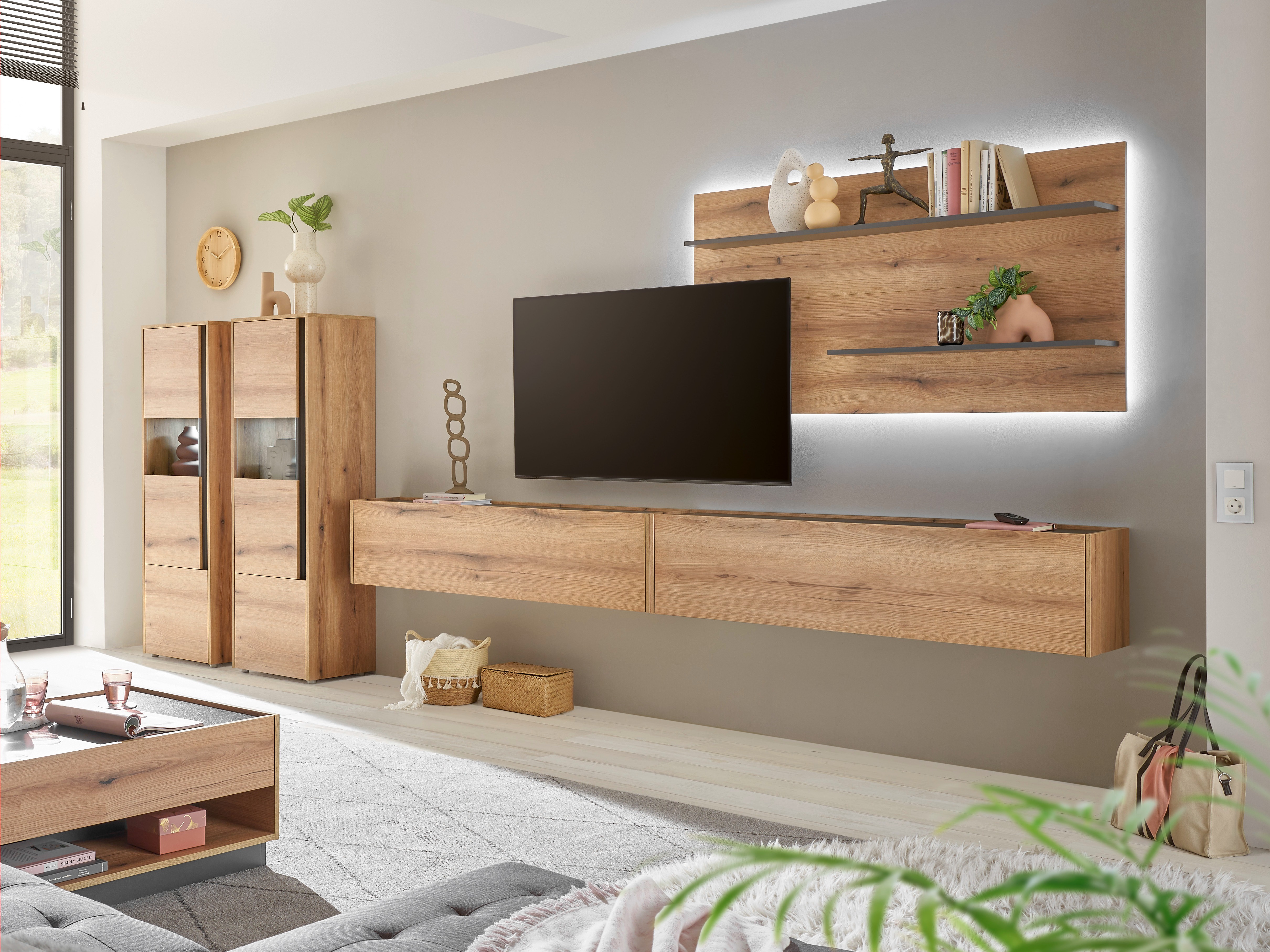 Комплект за хол Elbsori 135 (Дъб + Антрацит)