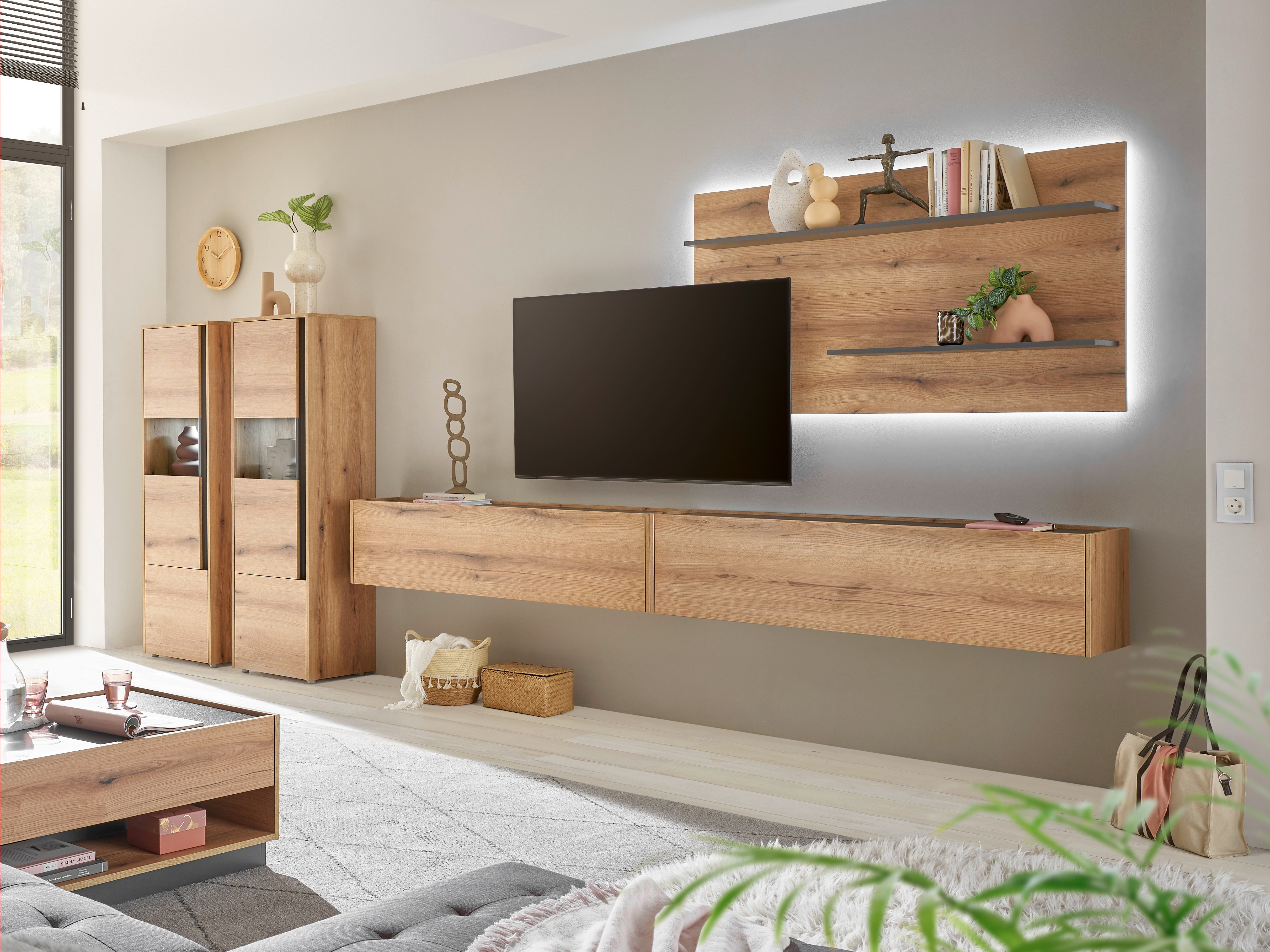 Комплект за хол Elbsori 135 (Дъб + Антрацит)