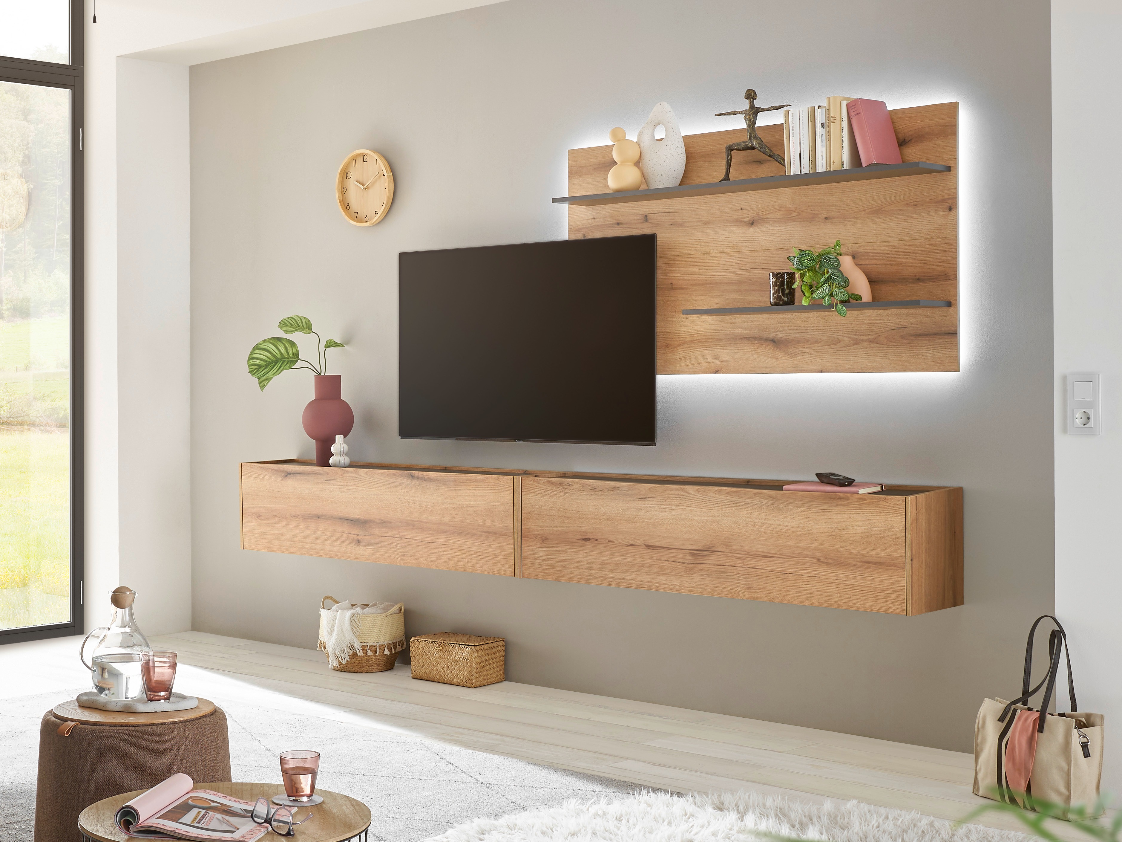 Комплект за хол Elbsori 120 (Дъб + Кашмир)