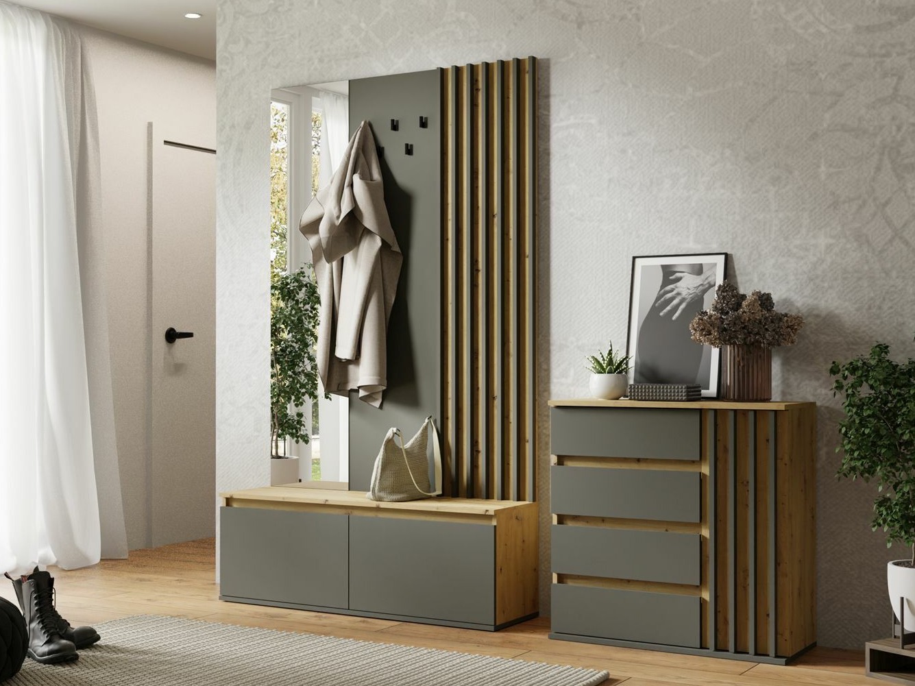 Комплект за антре Baytown 216 (Artisan дъб + Графит)
