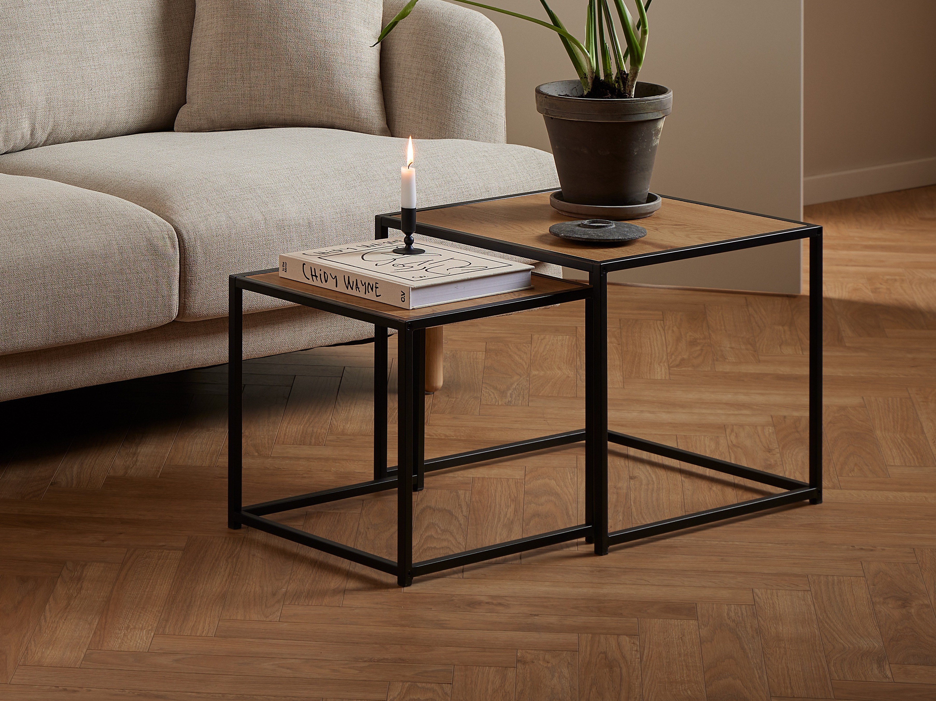 Комплект помощни маси Norsica 461 (Див дъб + Черен)