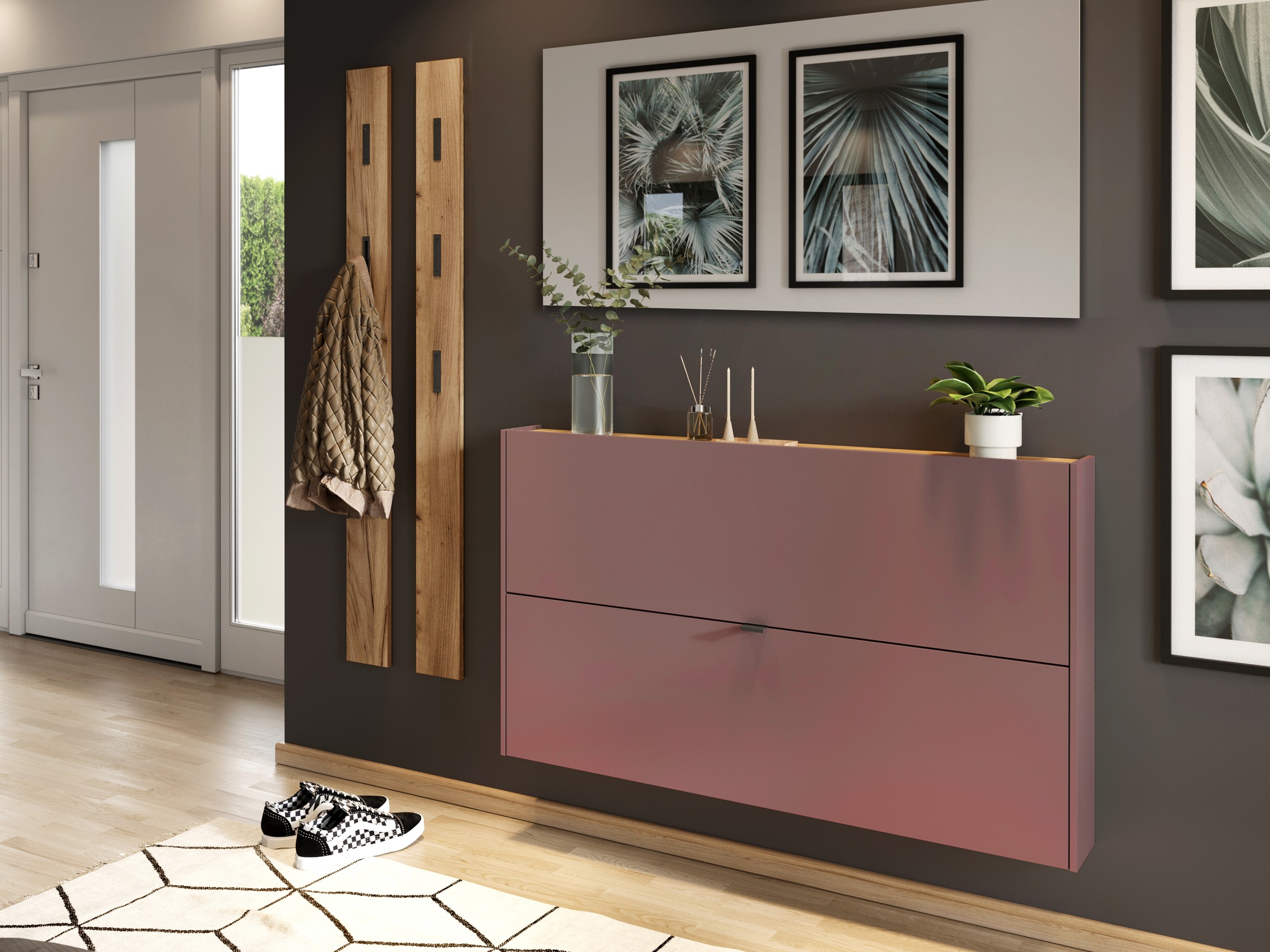 Шкаф за обувки Cirsale 108 (Пепел от рози + Navarra дъб)