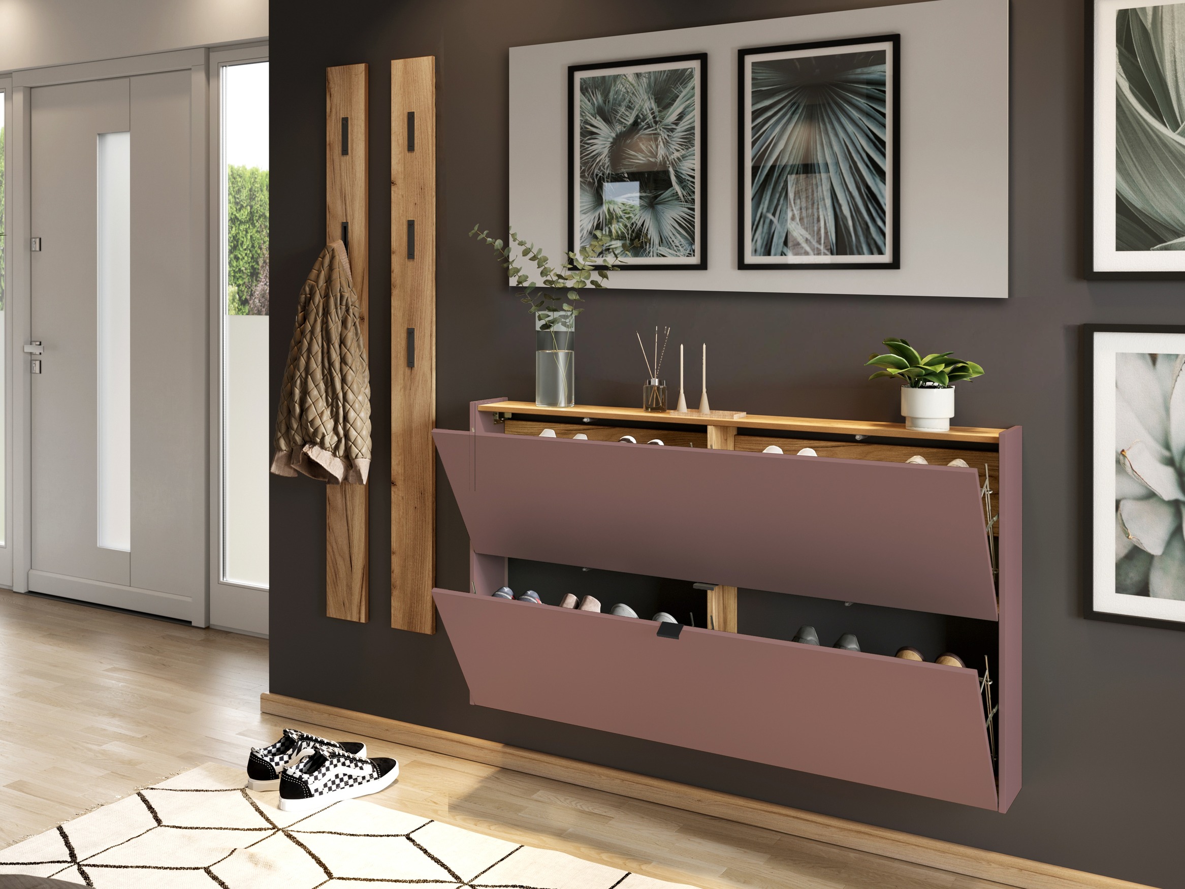 Шкаф за обувки Cirsale 108 (Пепел от рози + Navarra дъб)