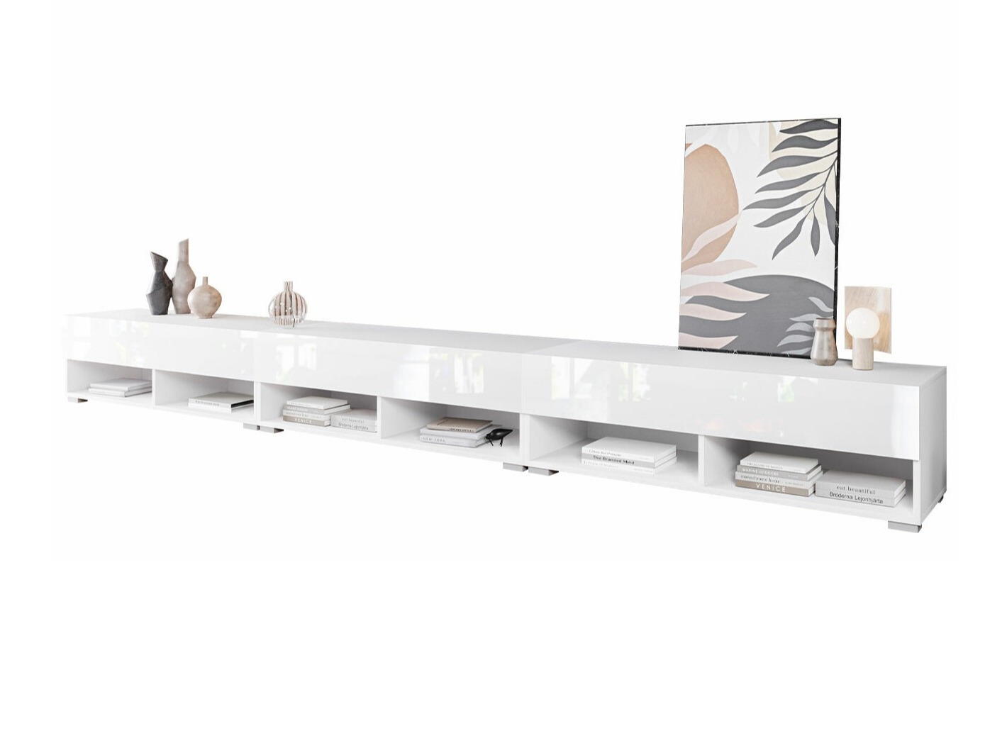 ТВ шкаф Sarasota 144 (Бял + Бял гланц)