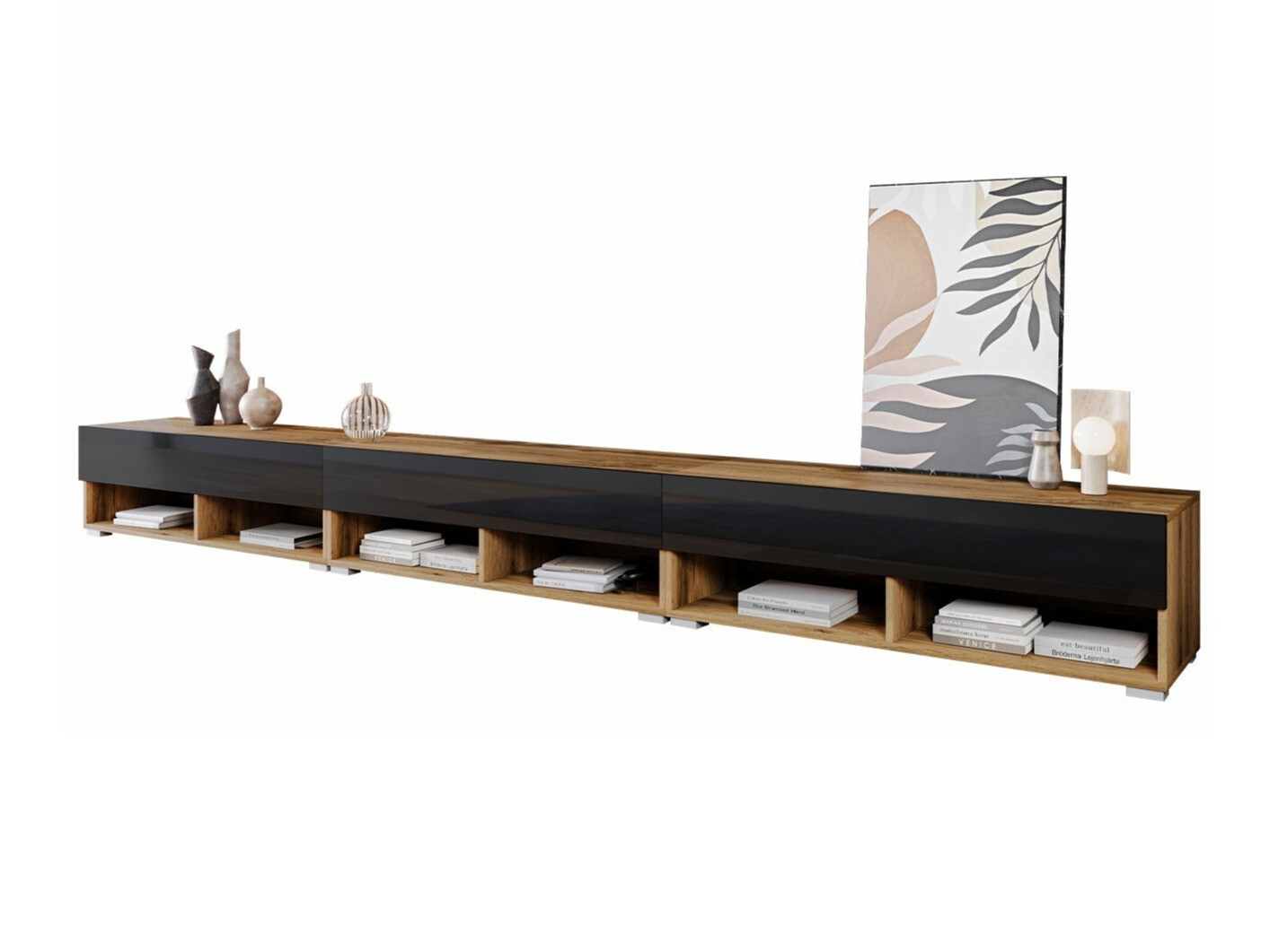 ТВ шкаф Sarasota 144 (Дъб уотан + Черен гланц)