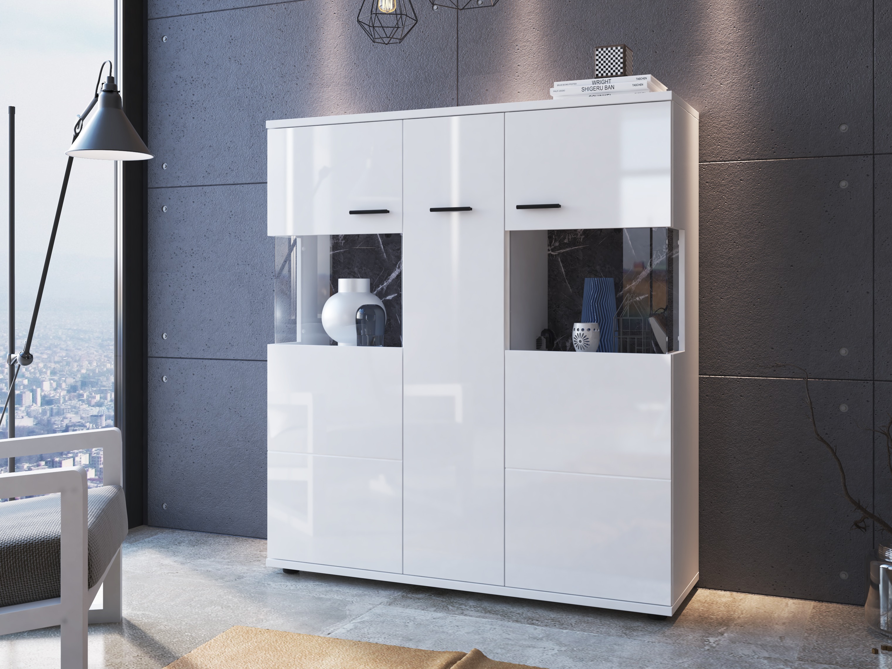 Етажерка Ontario 169 (Бял гланц + Бял)