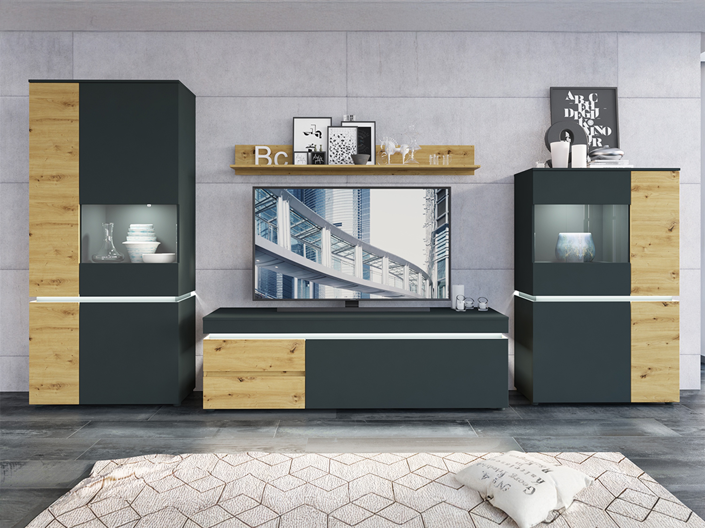 Комплект за хол Ontario 176 (Artisan дъб + Сив)