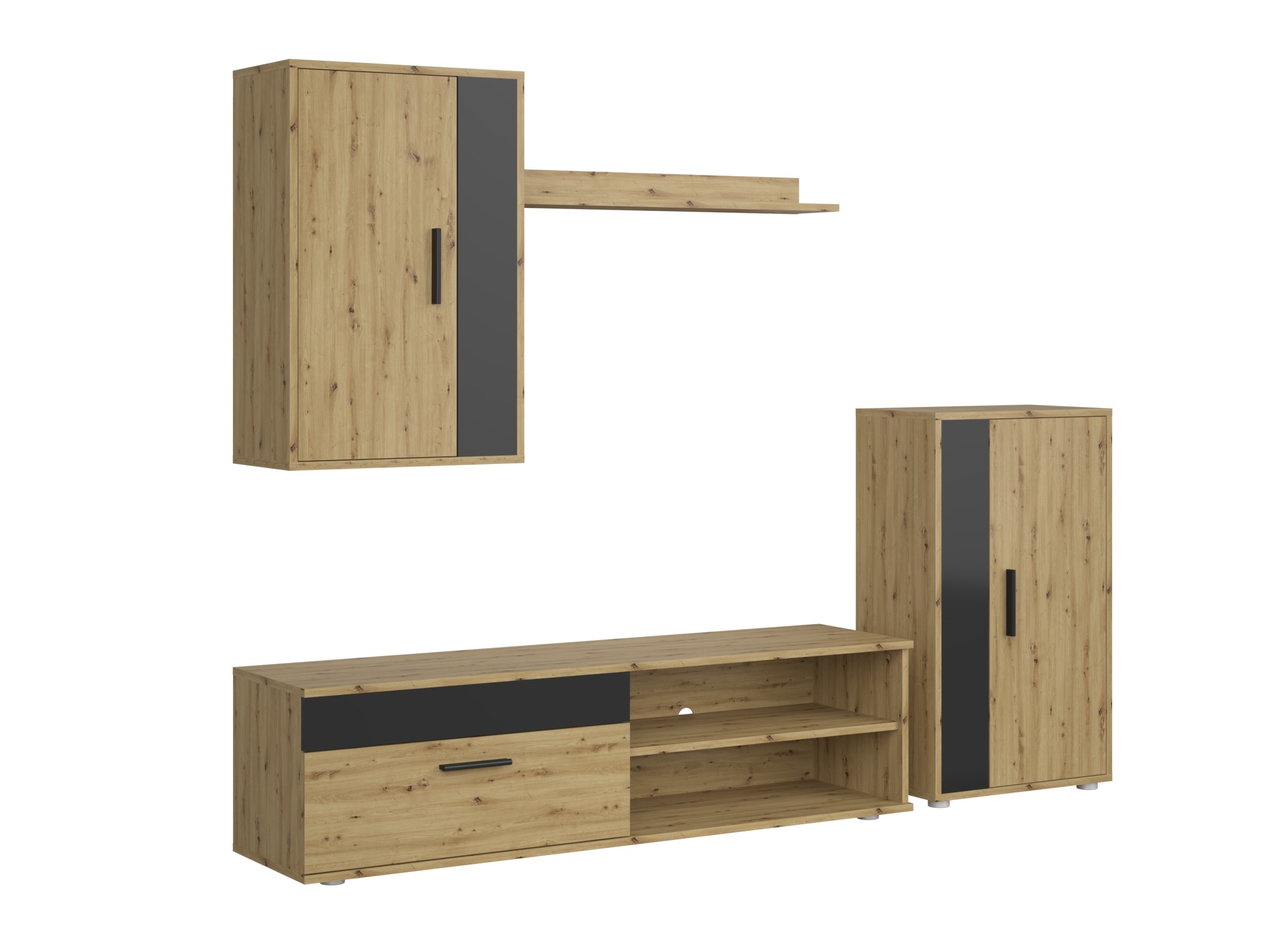 Комплект за хол Houston 2087 (Черен + Artisan дъб)