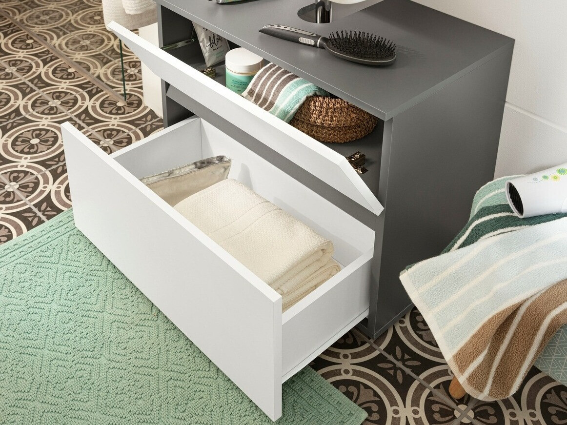 Стоящ шкаф за баня за мивка Soncamu 110 (Бял + Антрацит)