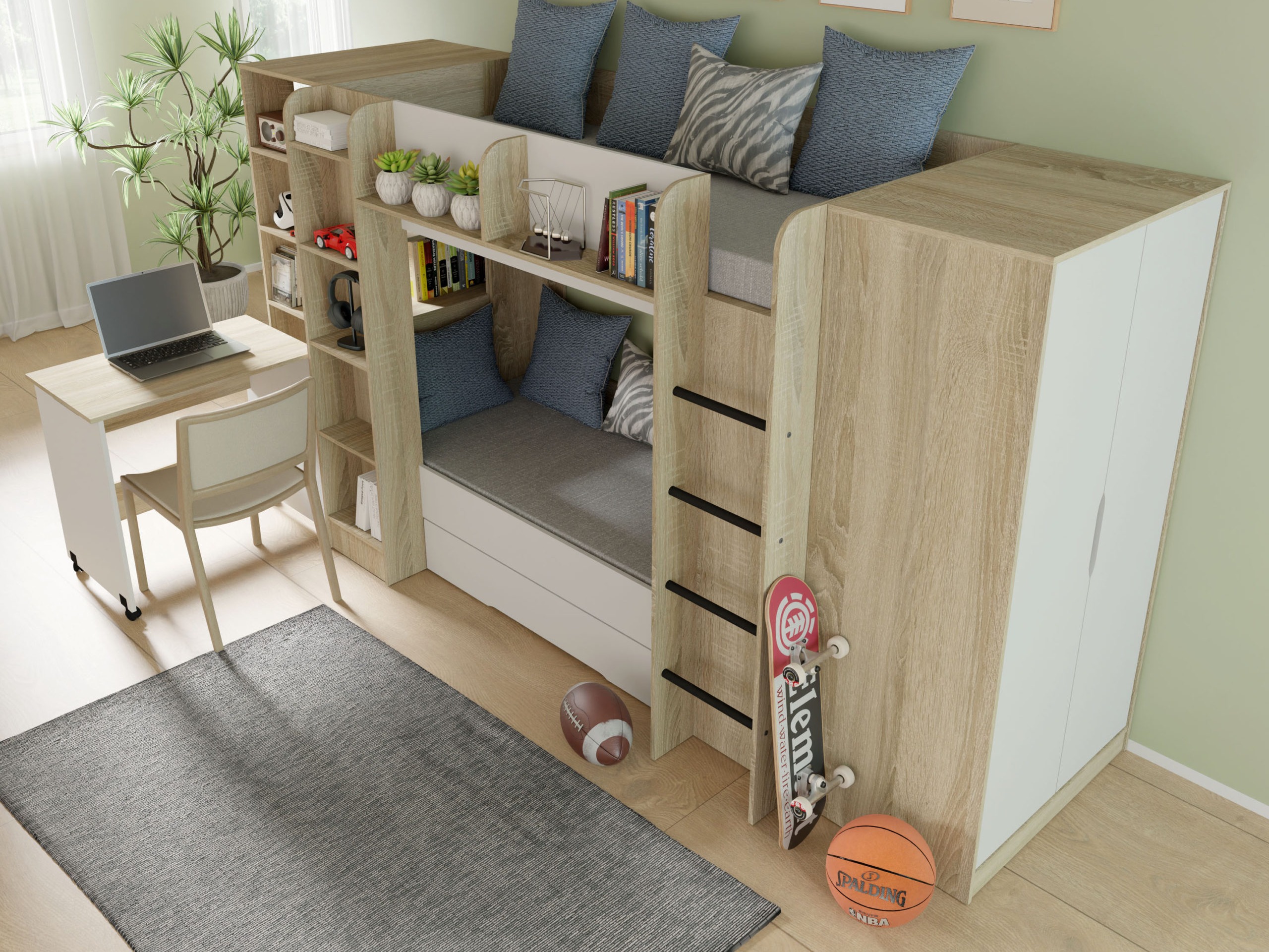 Двуетажно легло Elitenu 102 (Сонома дъб + Бял)