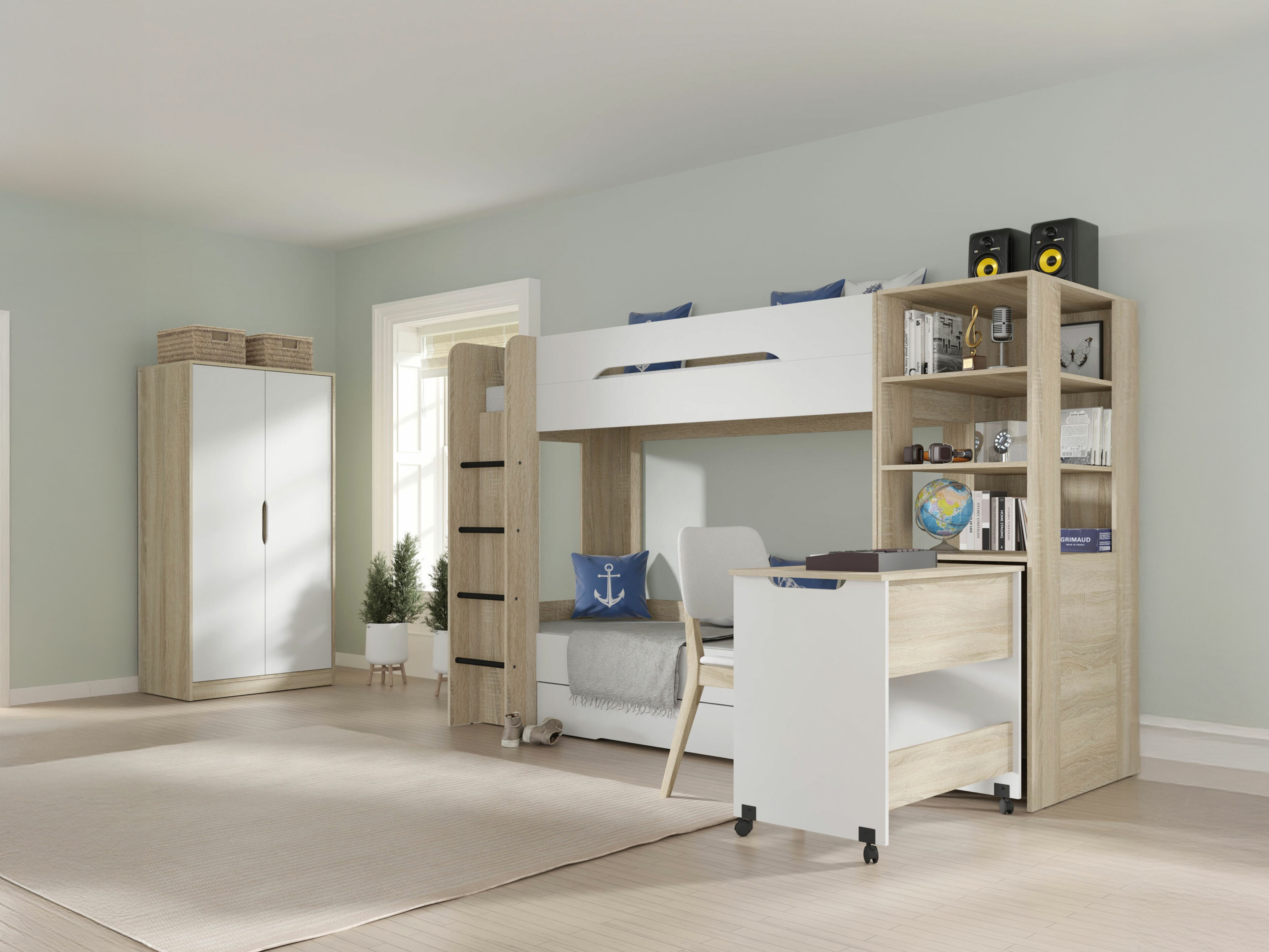 Двуетажно легло Elitenu 103 (Сонома дъб+ Бял)