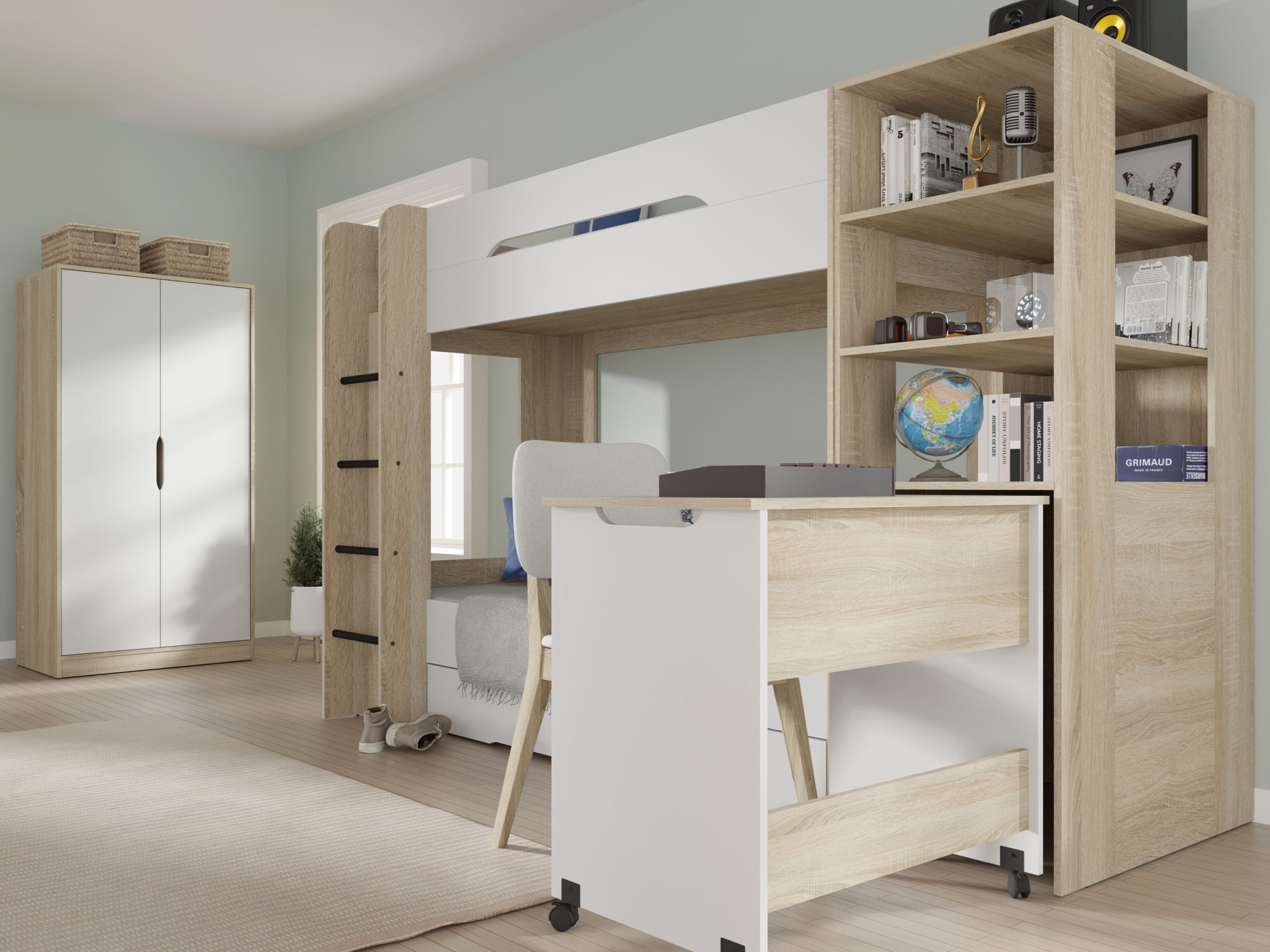 Двуетажно легло Elitenu 103 (Сонома дъб+ Бял)