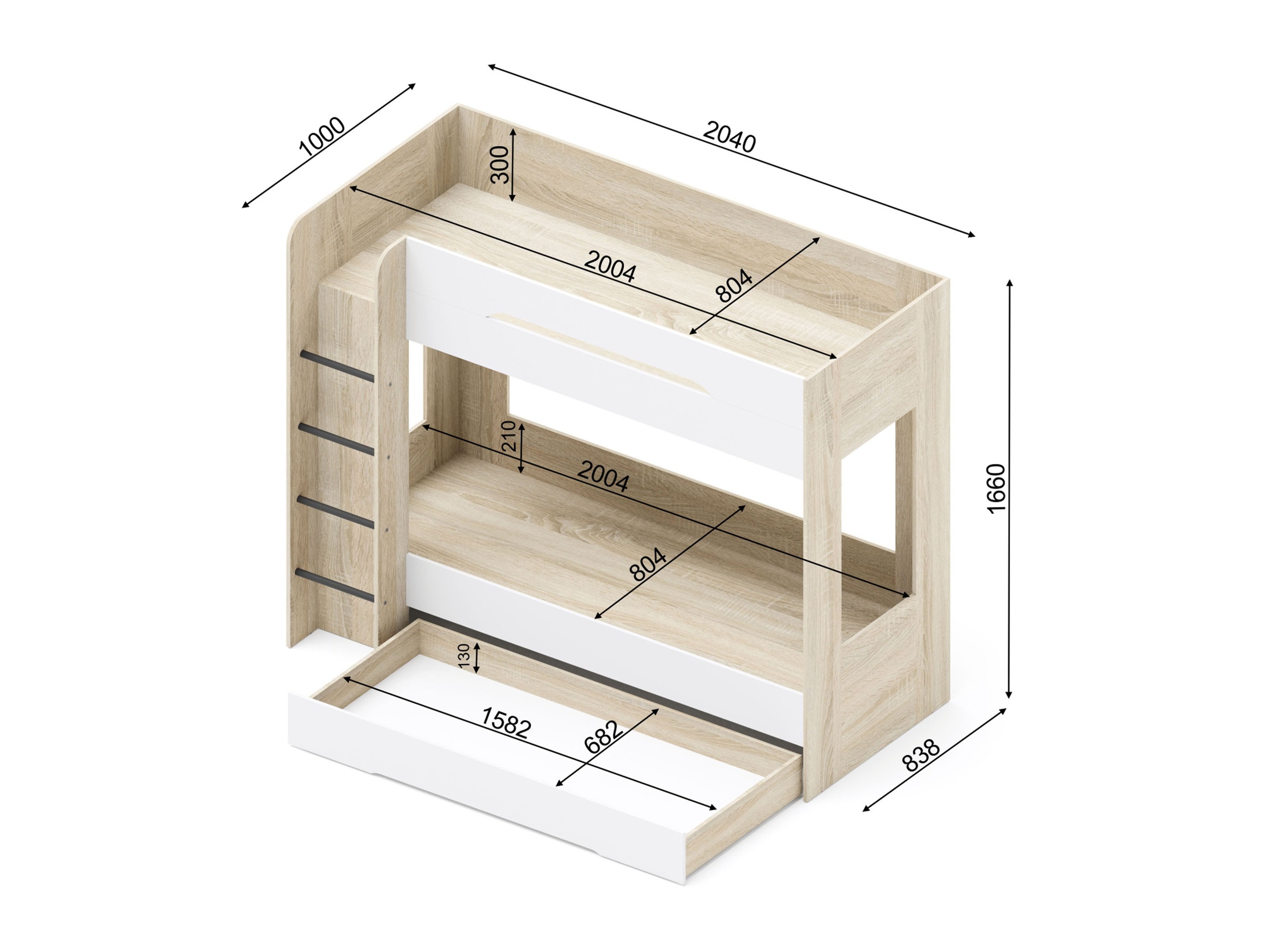 Двуетажно легло Elitenu 103 (Сонома дъб+ Бял)