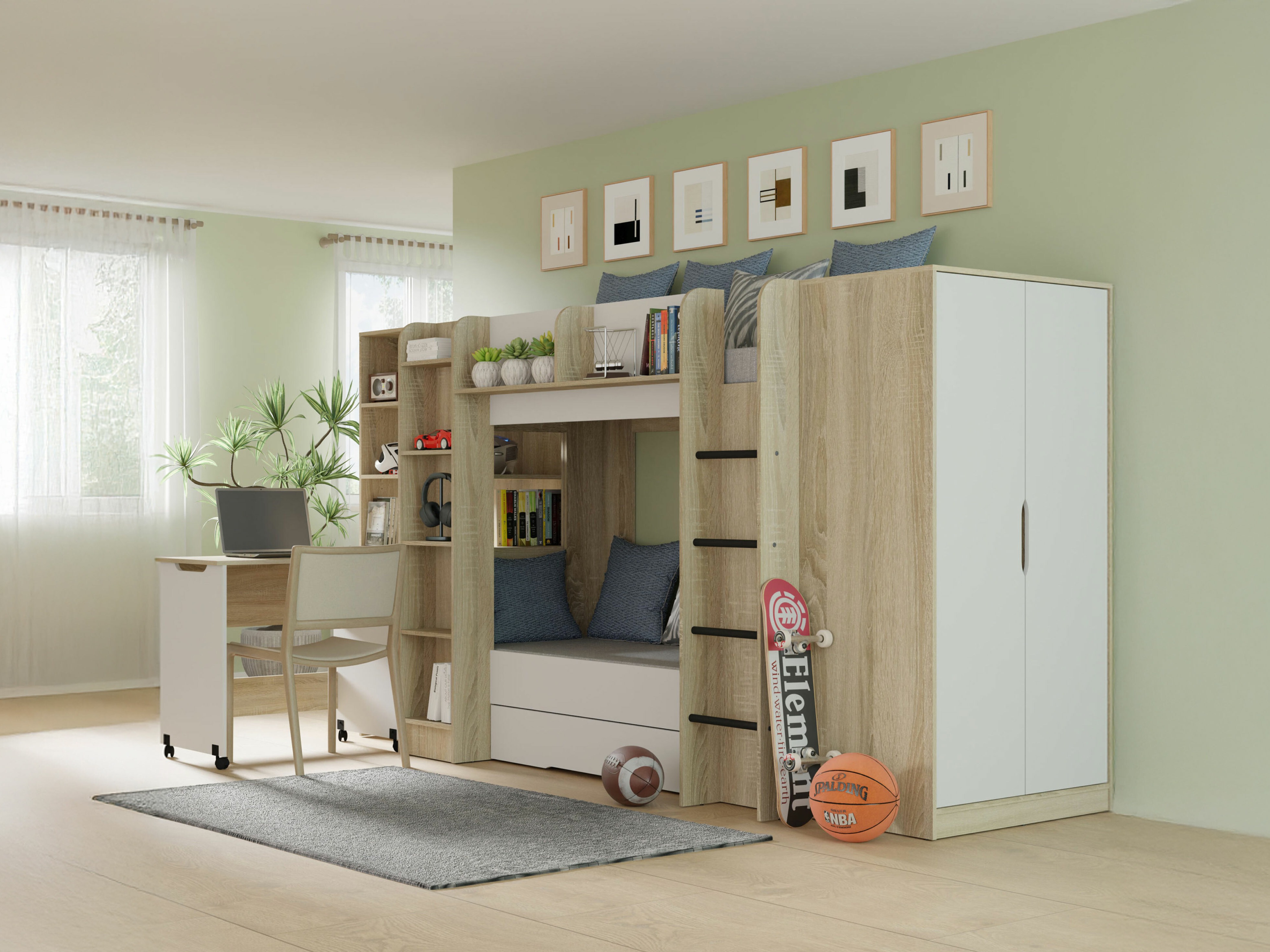 Комплект за детска стая Elitenu 104 (Сонома дъб + Бял)