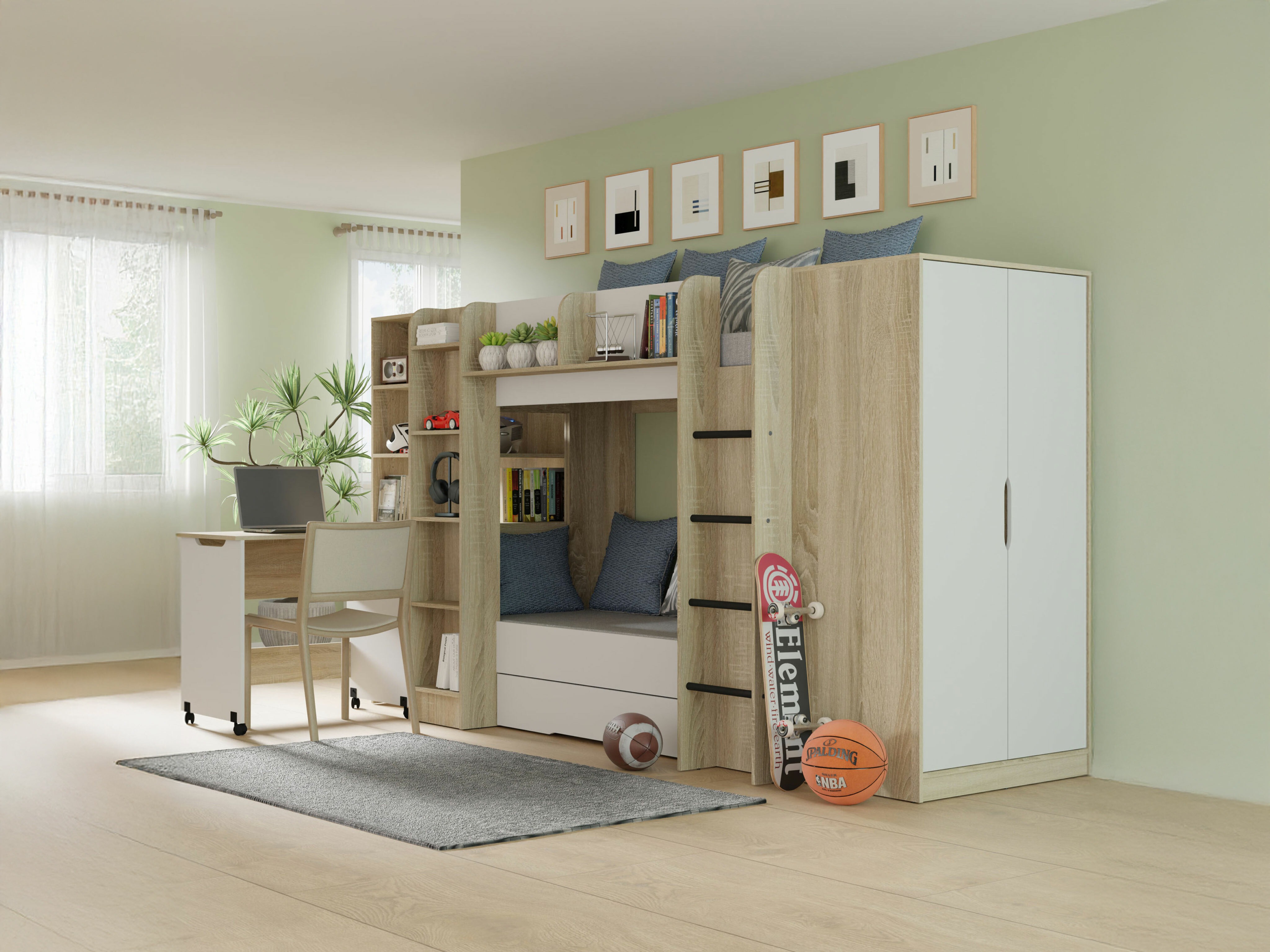 Офис бюро Elitenu 100 (Сонома дъб + Бял)