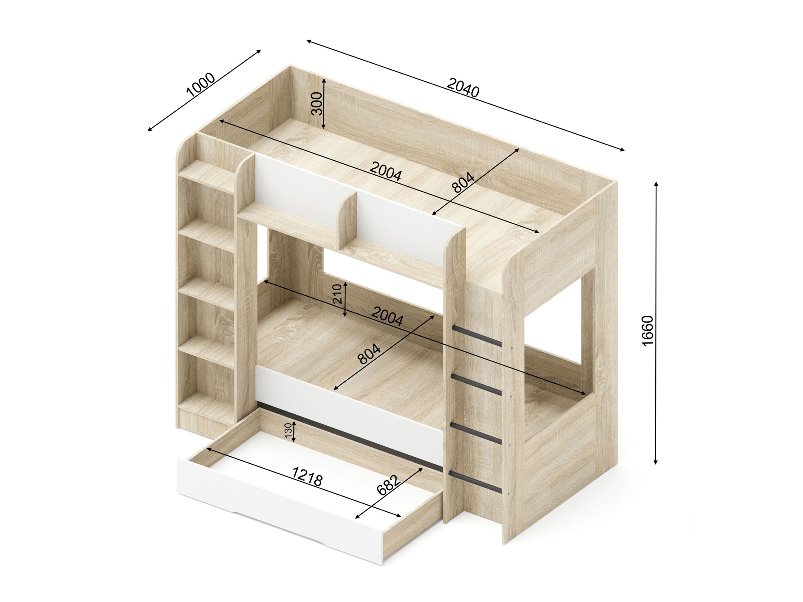 Комплект за детска стая Elitenu 104 (Сонома дъб + Бял)