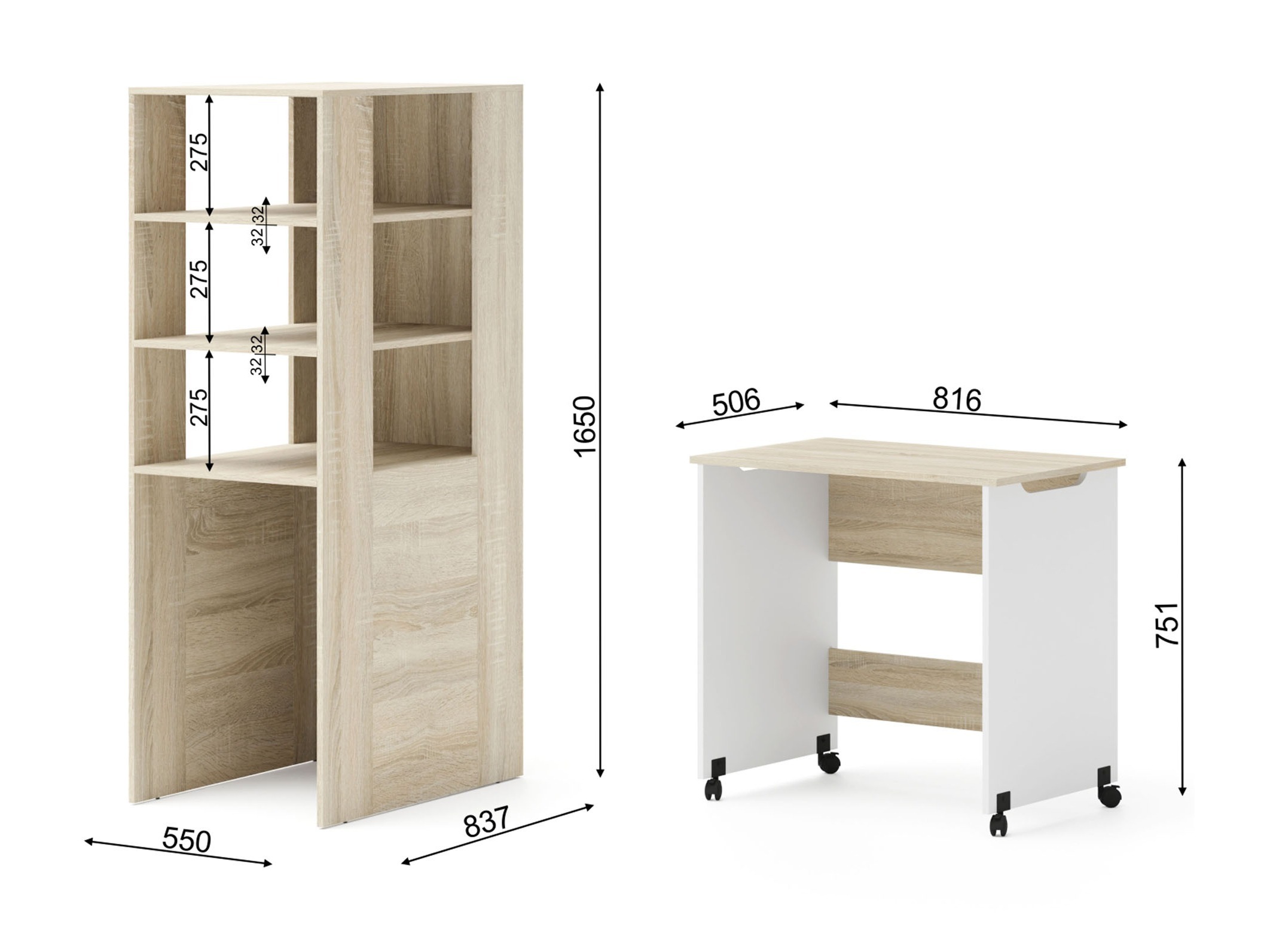 Комплект за детска стая Elitenu 105 (Сонома дъб + Бял)