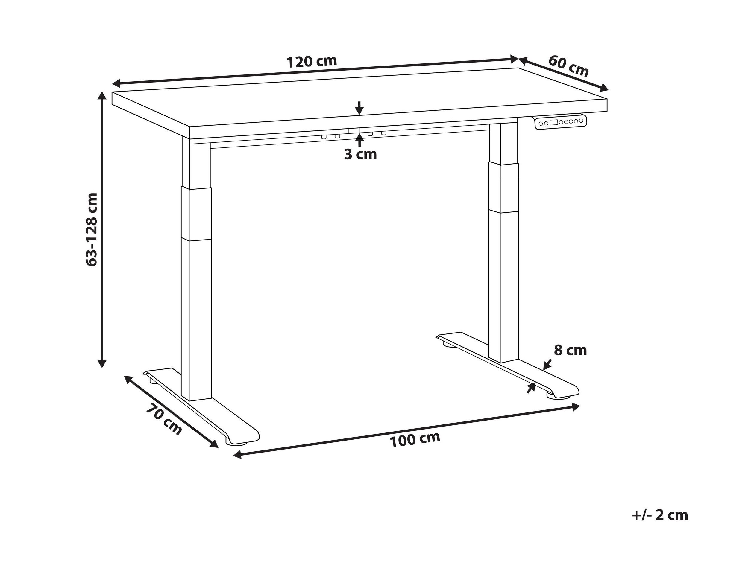 Офис бюро с регулируема височина Berwyn 2863 (Ярък дърво + Бял)