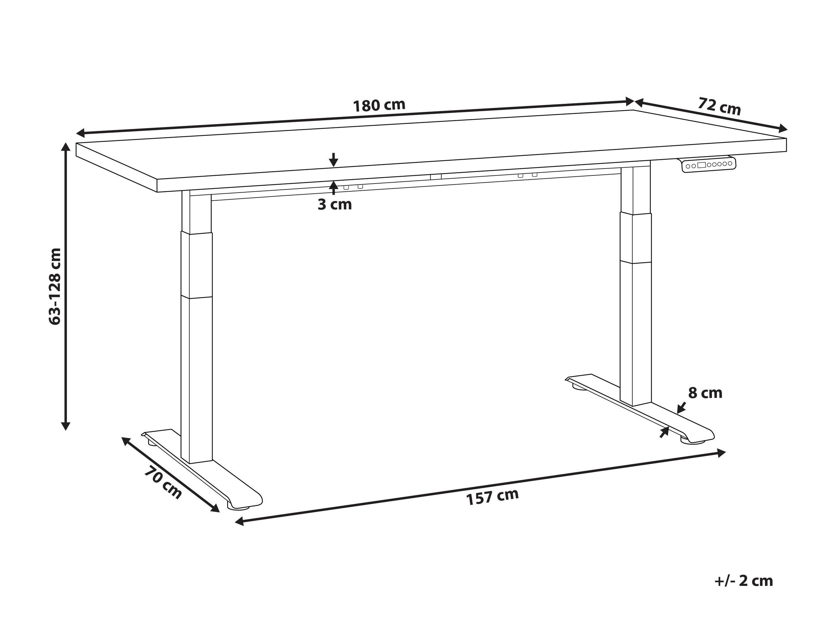 Офис бюро с регулируема височина Berwyn 2865 (Ярък дърво + Бял)