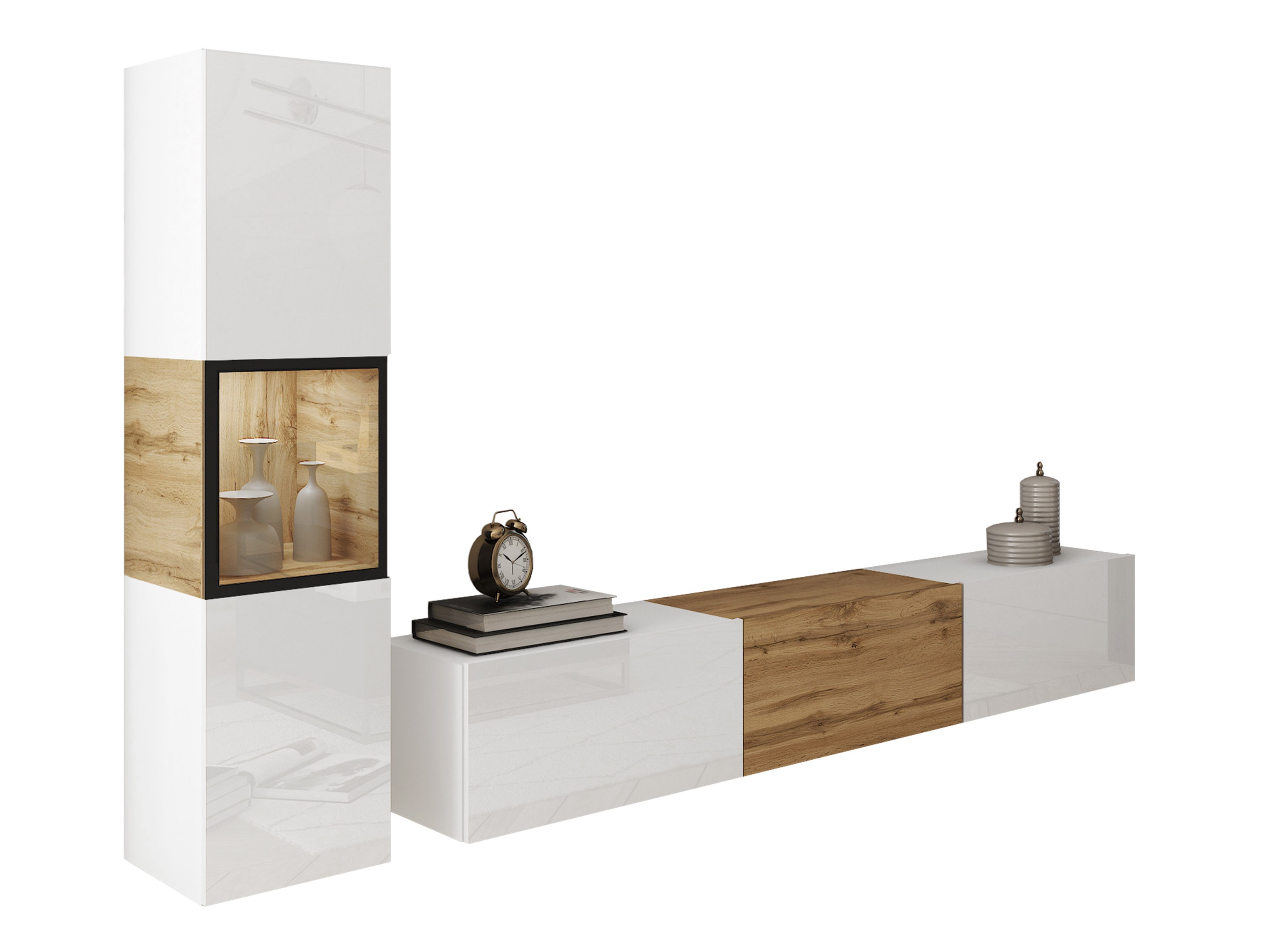 Комплект за хол Sarasota 192 (Бял + Дъб уотан)
