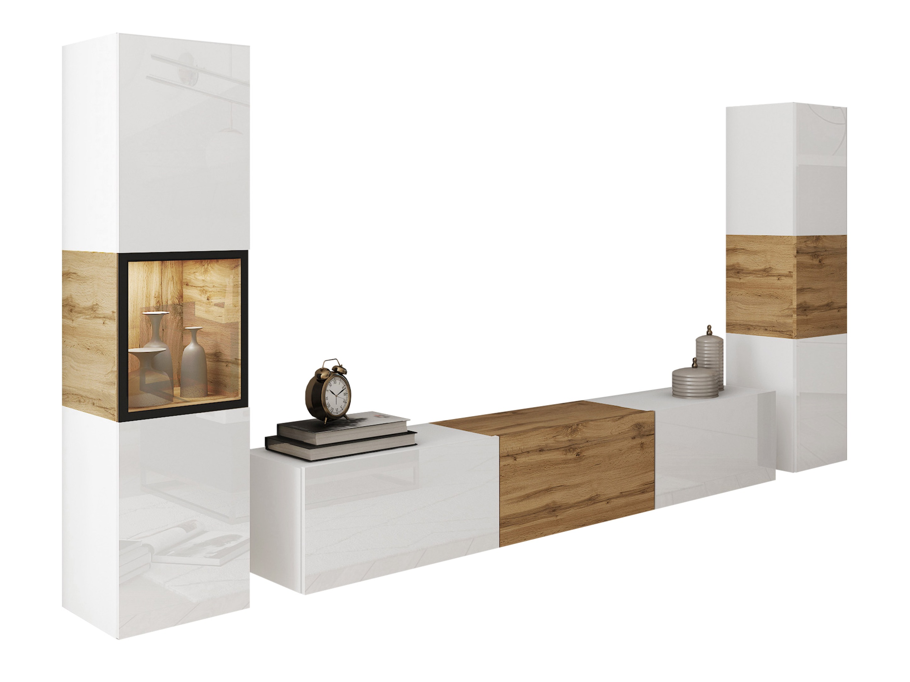Комплект за хол Sarasota 193 (Бял + Дъб уотан)